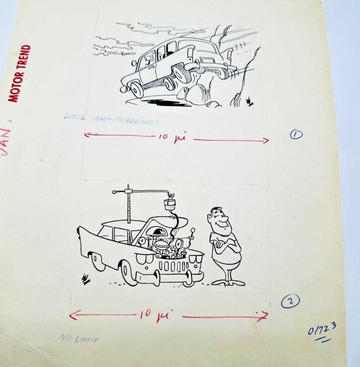 ORIGINAL MOTORTREND MAGAZINE GAG CARTOON ART OCTOBER 1961