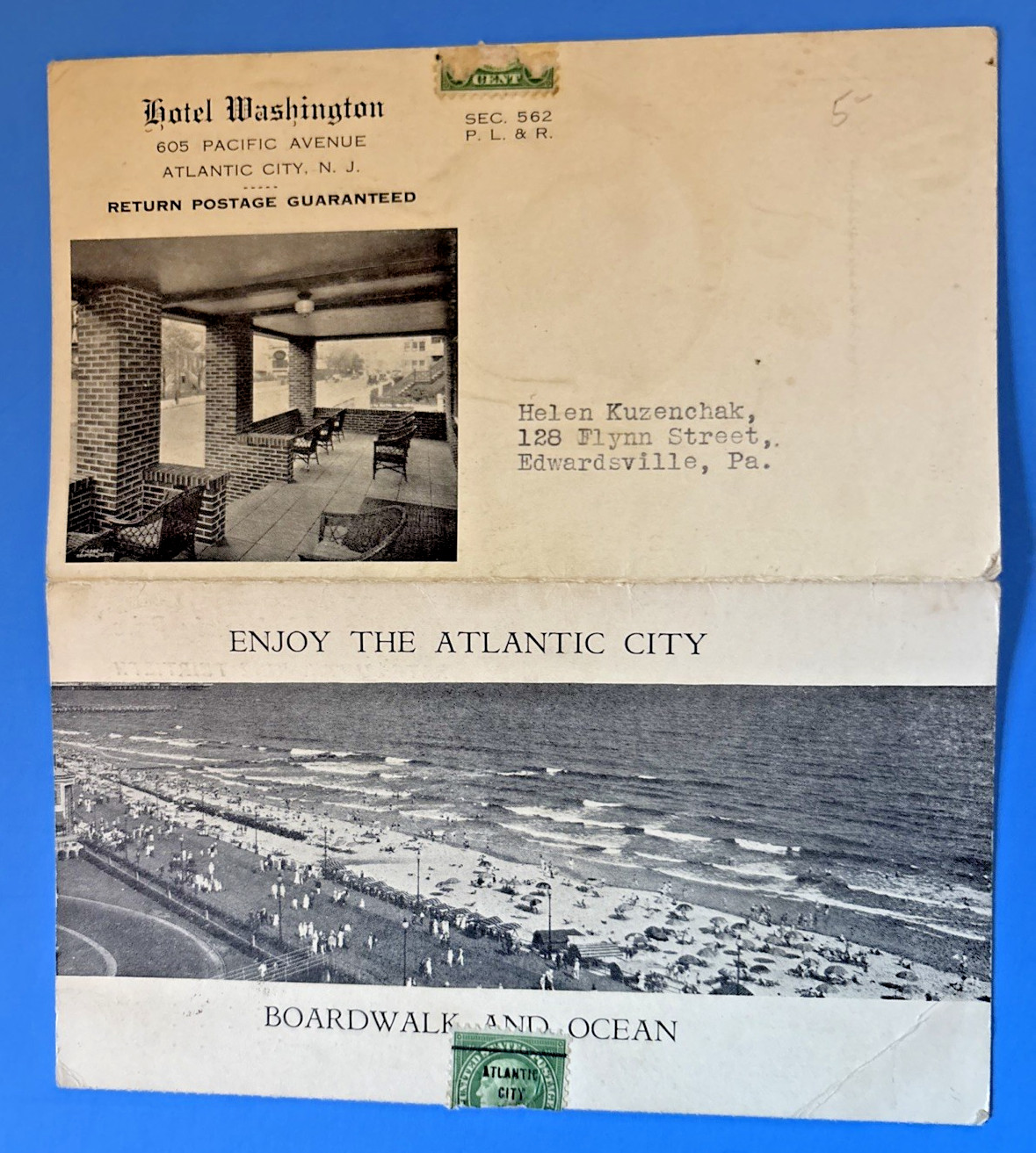 ATLANTIC CITY NEW JERSEY Hotel Washington Advertising Brochure w Room Rates 1920