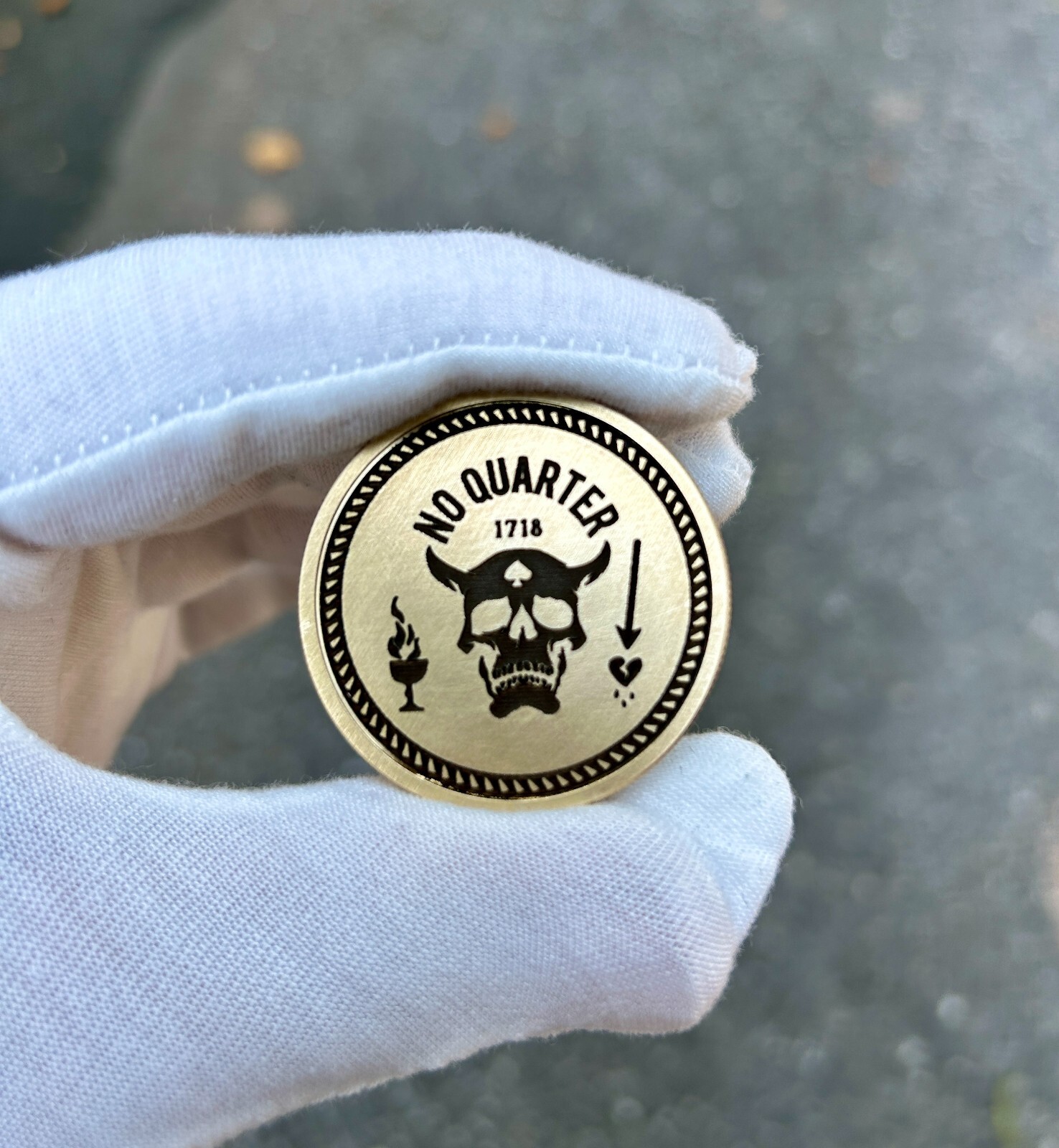 Blackbeard’s Flag EDC Coin | Solid Brass 40mm Challenge Token | Jolly Roger