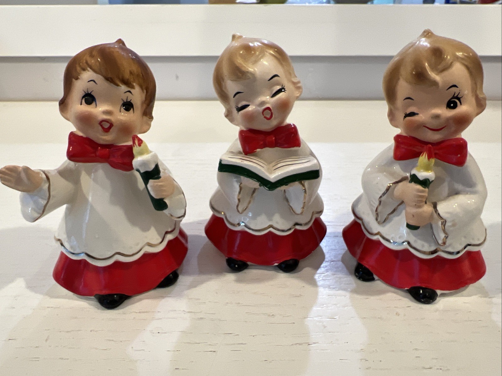 VINTAGE JOSEF ORIGINALS SET OF 3 CHRISTMAS CHOIR BOY FIGURINES CANDLES JAPAN