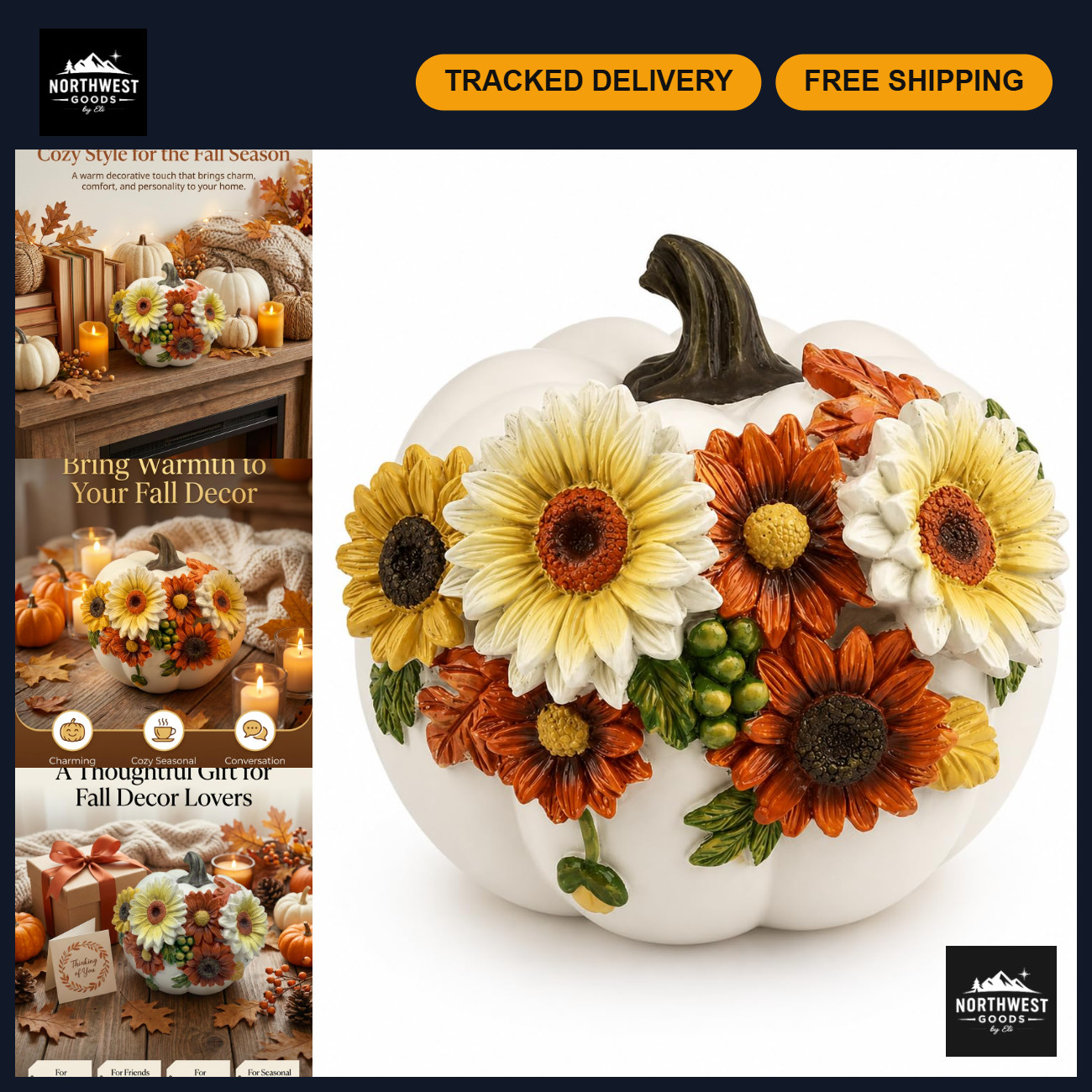 Fall Decorations for Home Floral Pumpkin Figurine Harvest Tabletop Decor
