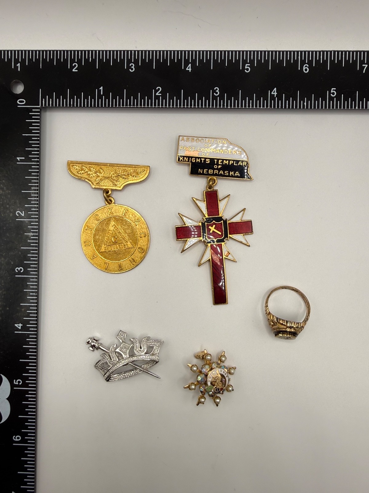 Vintage Fraternal Jewelry Lot Knights Templar Nebraska Rebekah IOOF Ring Pins