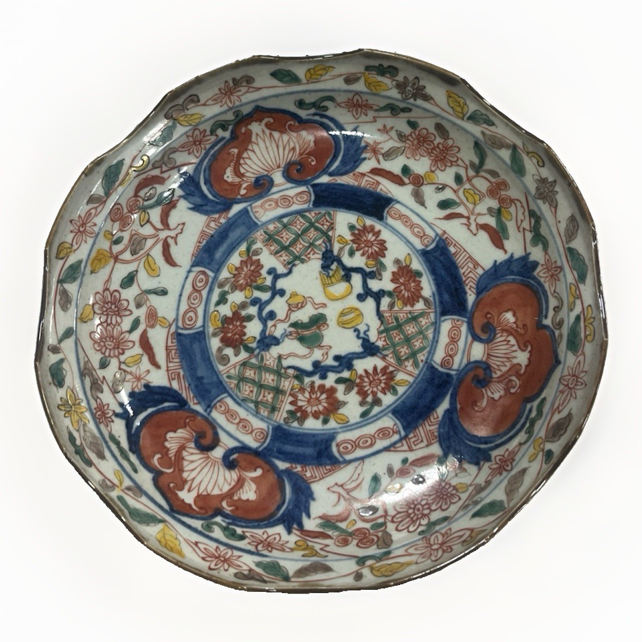 Vintage Possibly Antique Japanese Porcelain Imari Bowl with Scalloped Rim