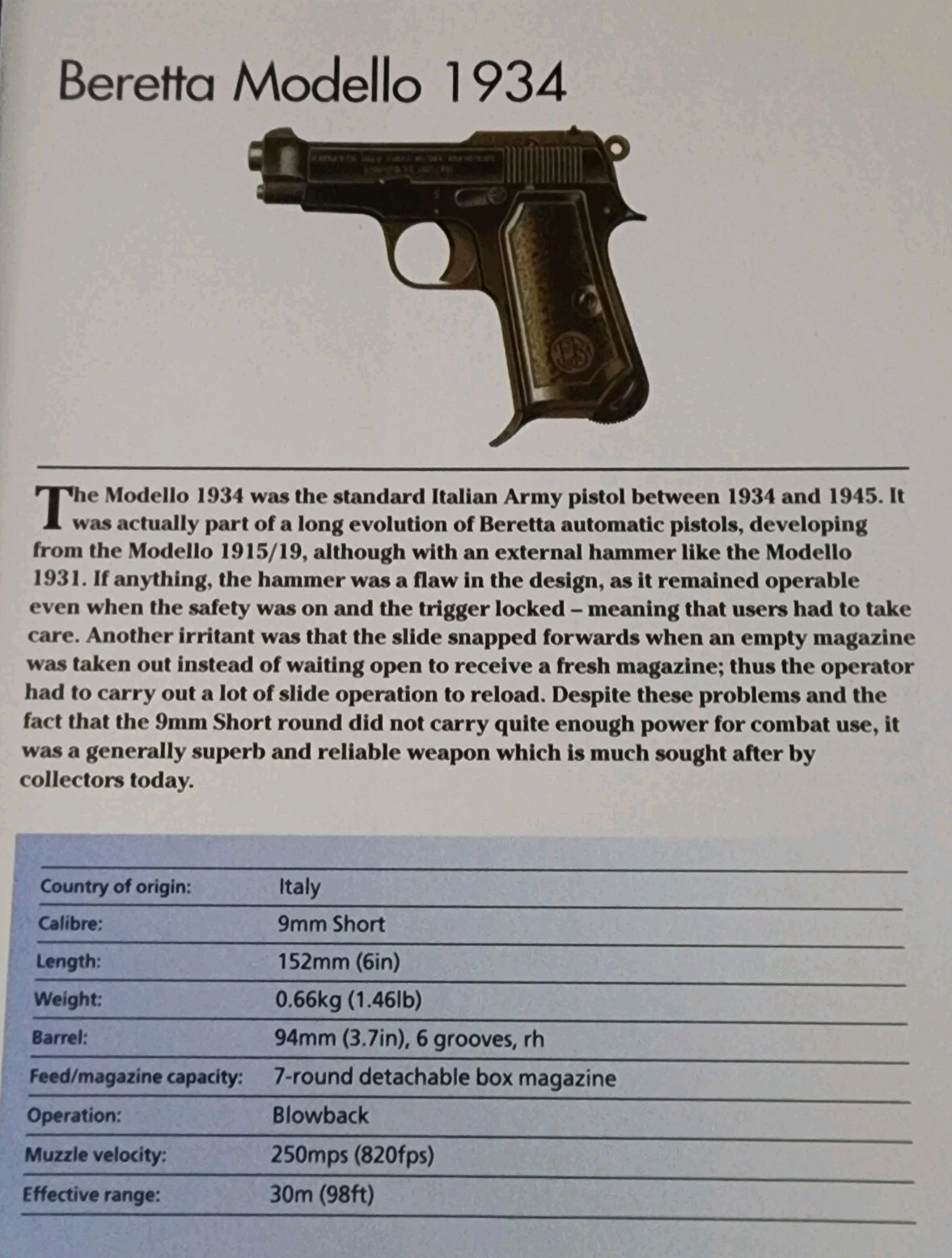 Beretta Gun Picture Out of Print Details Spec Sheet Vtg Article      