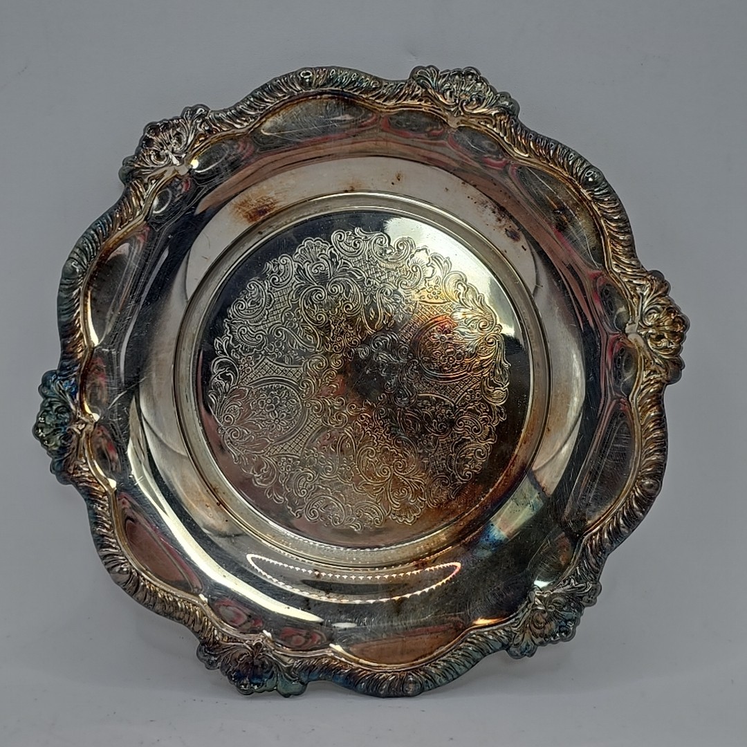 Vintage Attleborough Embossed Silverplate Ornate Dish Jewelry Trinket Candle 7In
