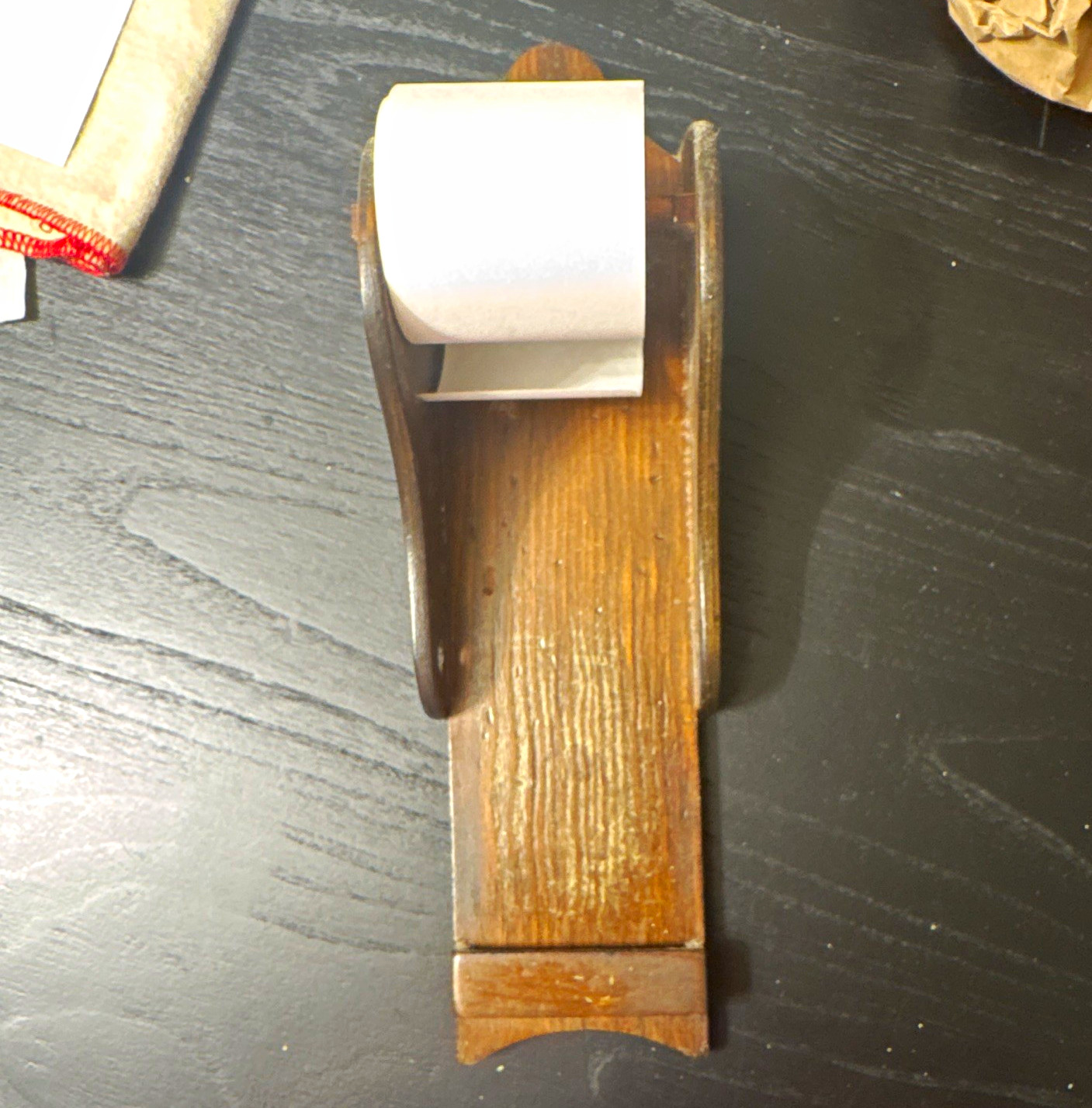 Vintage Wall Mounted Brown Wood Toilet Paper Holder w/ Spindle, Screw Install