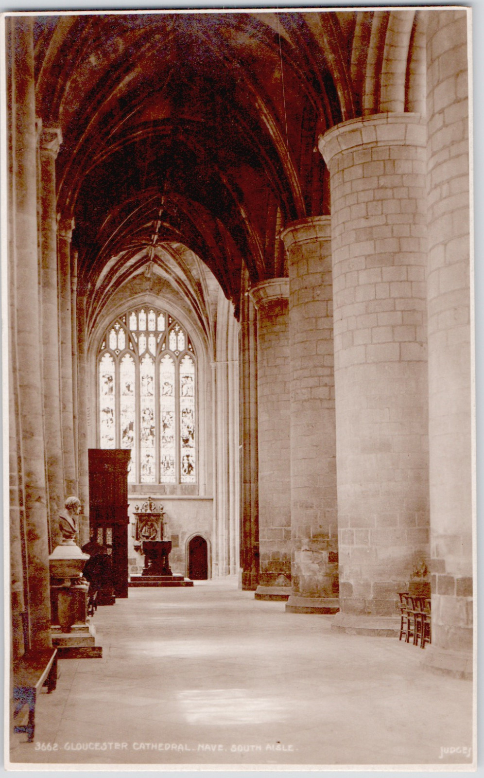 UK England Gloucester 1910 Cathedral Nave South Aisle Pillars RPPC Postcard