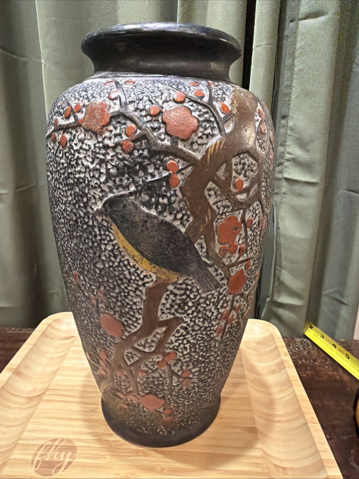 VTG Japanese Tokanabe Vase Black Matte Finish Hand Painted No Chips No Cracks