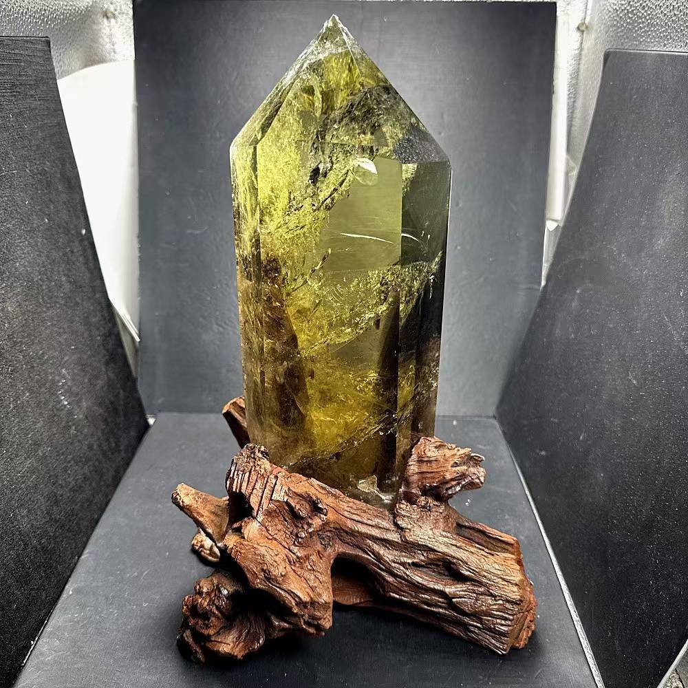 9LB Top Natural Citrine Quartz Obelisk Crystal Wand Point Reiki Tower  + base