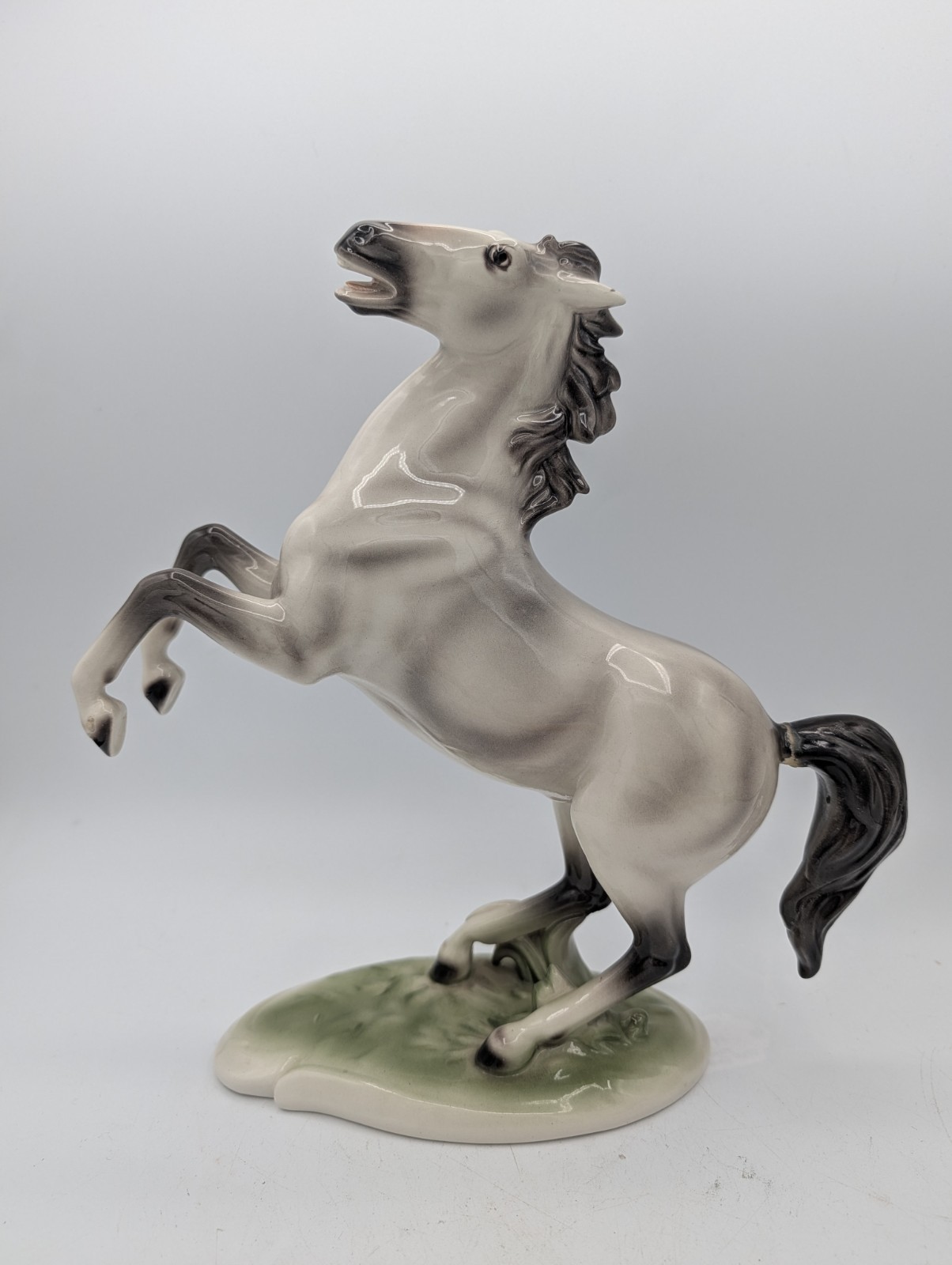 Vintage Keramos Wien Austria Porcelain Rearing Horse Stallion Dapple Grey *AS IS