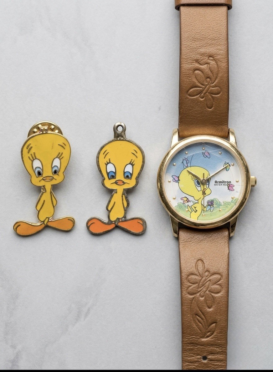 Vintage Armitron Tweety Watch Works New Battery + Tweety Pin & Pendant