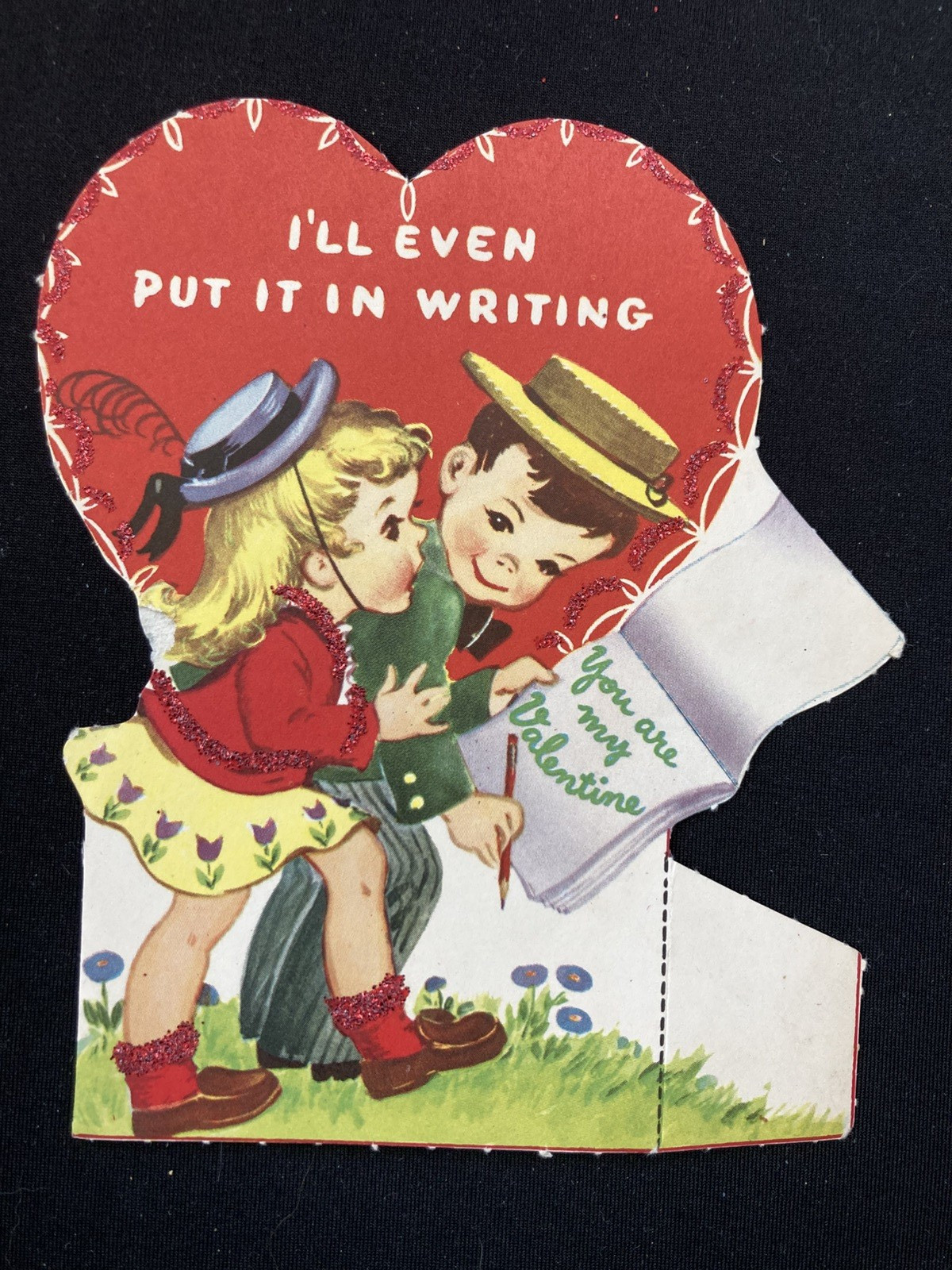 Vintage School Valentine Cards - Boy/Girl with Hats, Girl\'s Cute Socks