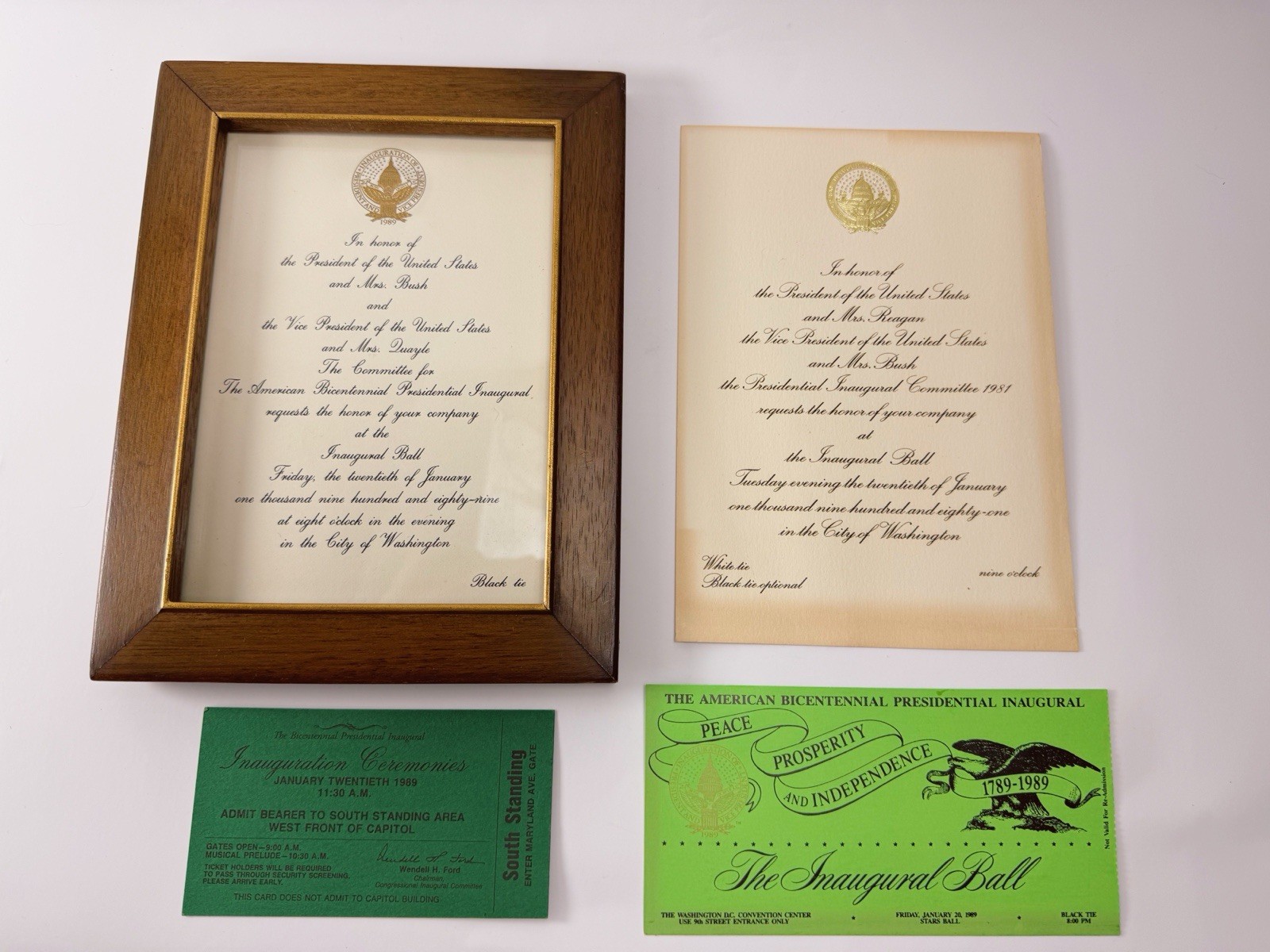 Vtg 1981 1989 Presidential Inauguration Memorabilia Set Framed Bush Reagan 4pc