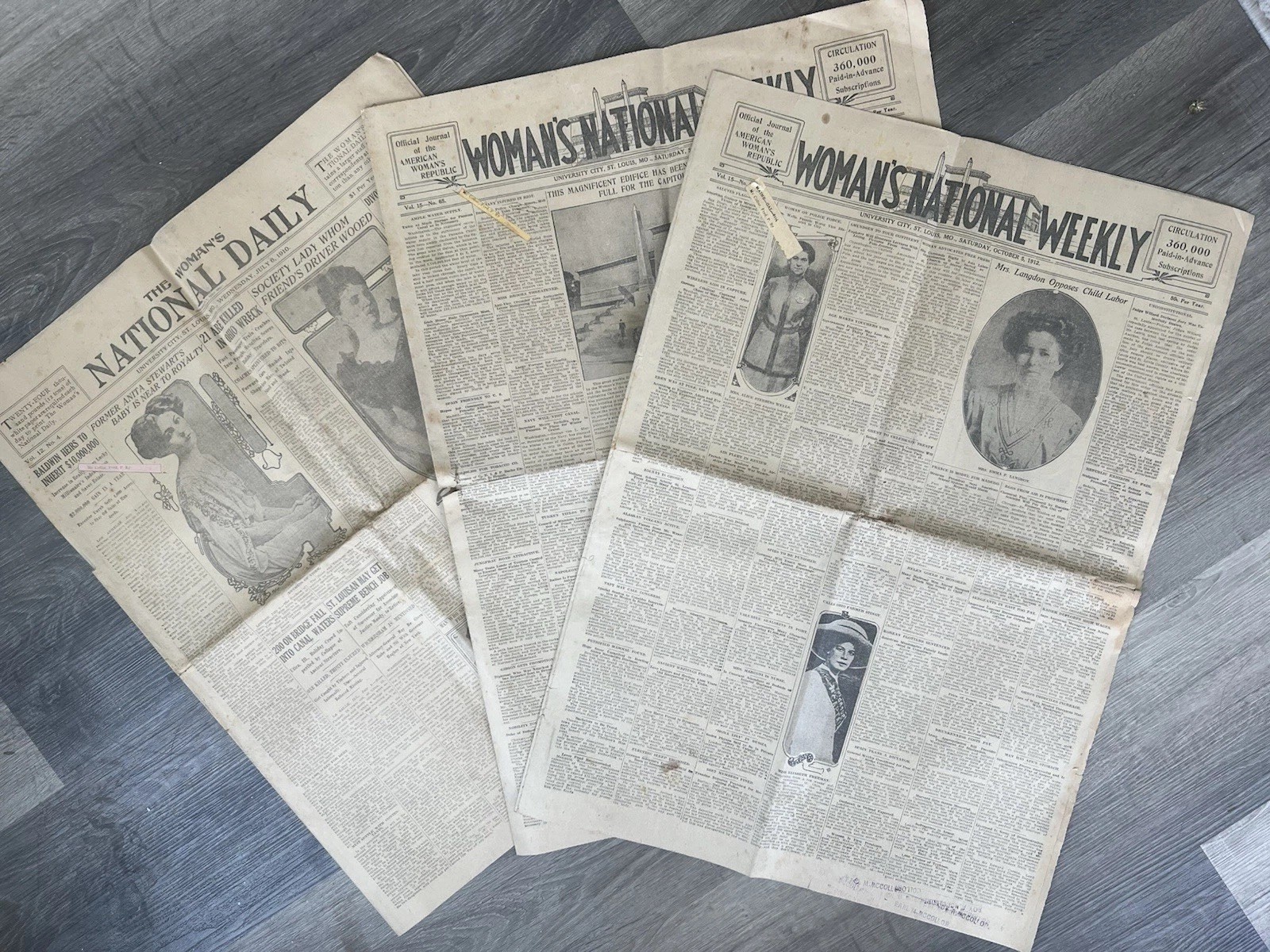 Lot of 3 Rare 1910-1912 Women's Suffrage Newspapers American Woman's Republic