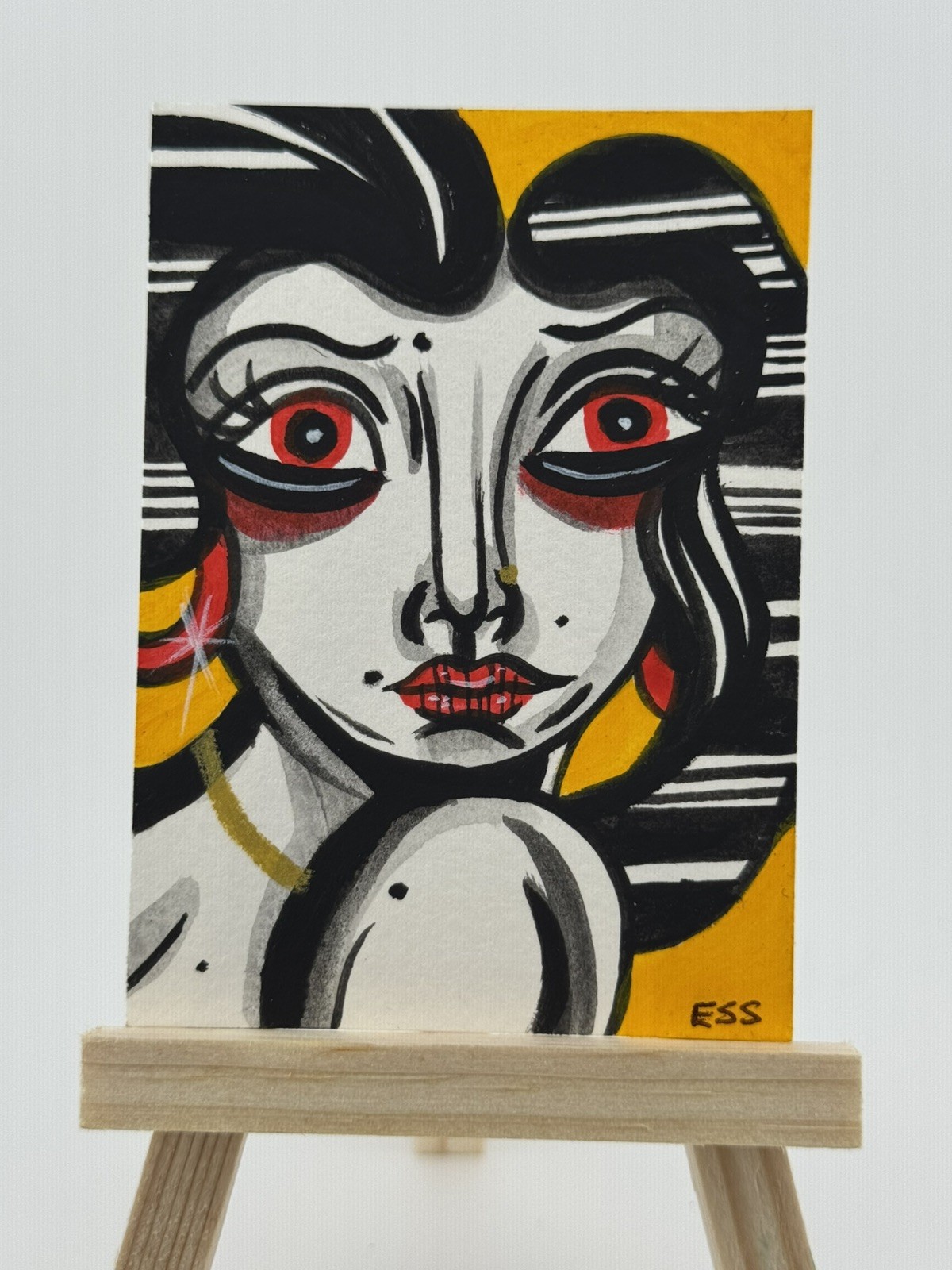 ACEO original art woman power strong Figurative contemporary 1/1 card deco girl