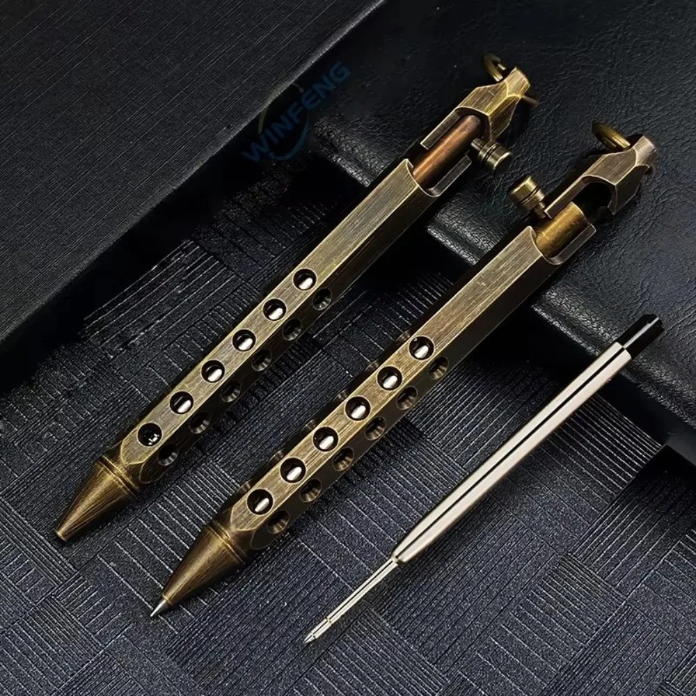 Portable Brass Pen Medium Point 1.0mm Retro Ballpoint Pen Bolt Action Smooth Wri