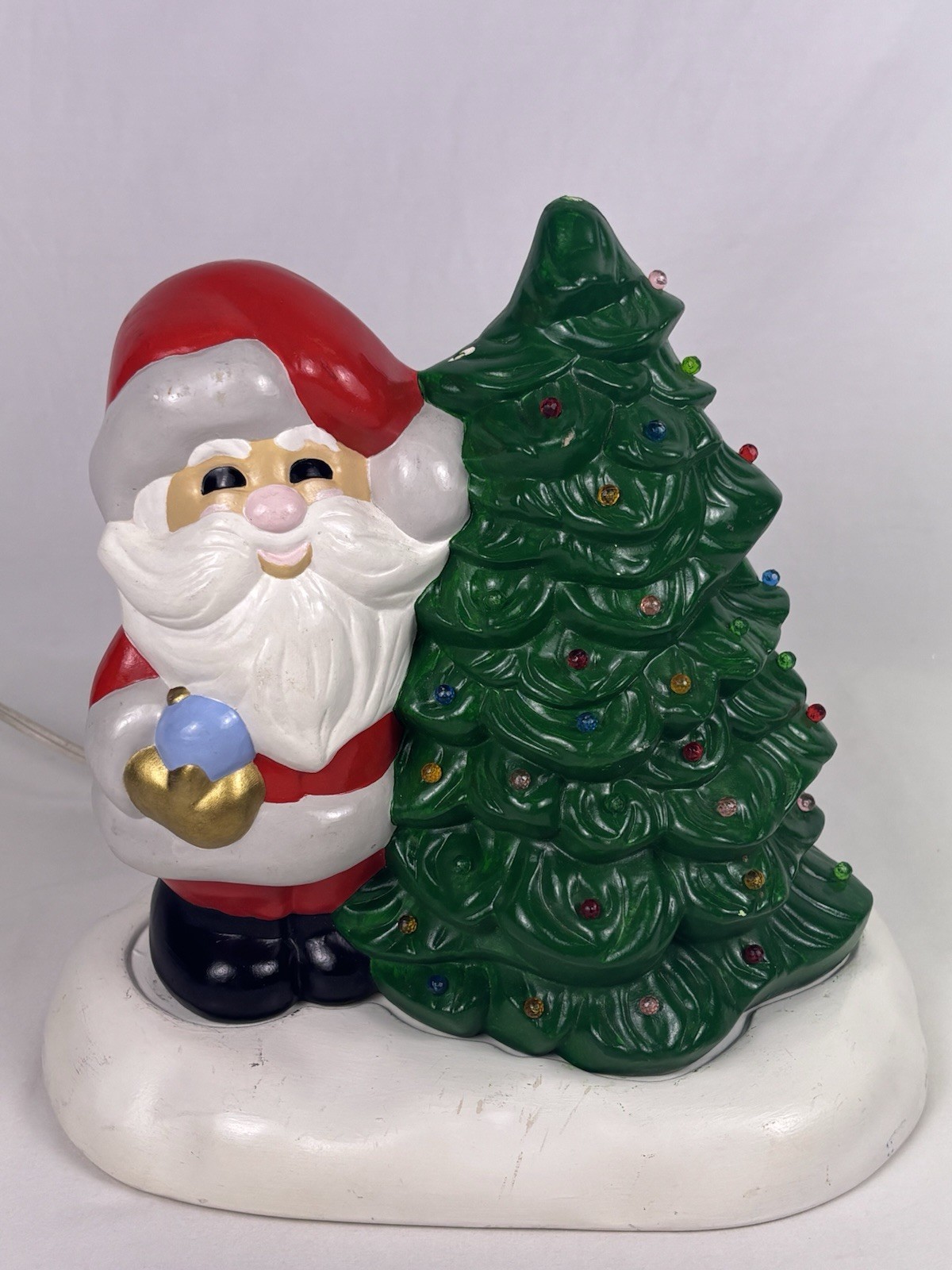 Vintage 1984 Lighted Ceramic Santa & Christmas Tree Hand Painted WORKS