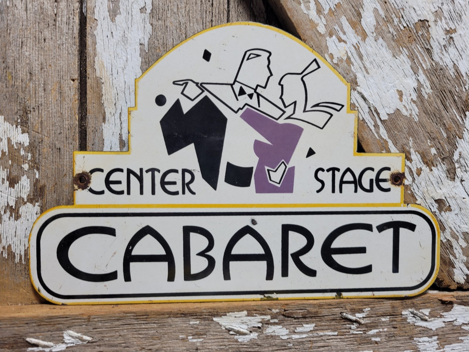 VINTAGE CABARET PORCELAIN SIGN OLD ART DECO THEATER CENTER STAGE DOOR BROADWAY