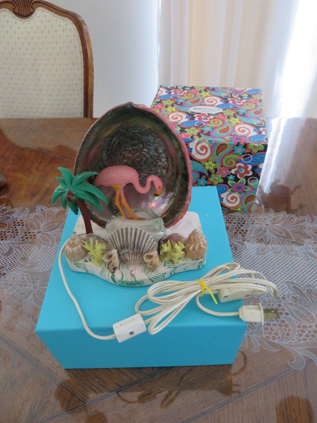 VTG 1950’s Mid Century Seashells Pink Flamingo PalmTree Lamp St. Augustine, Fl