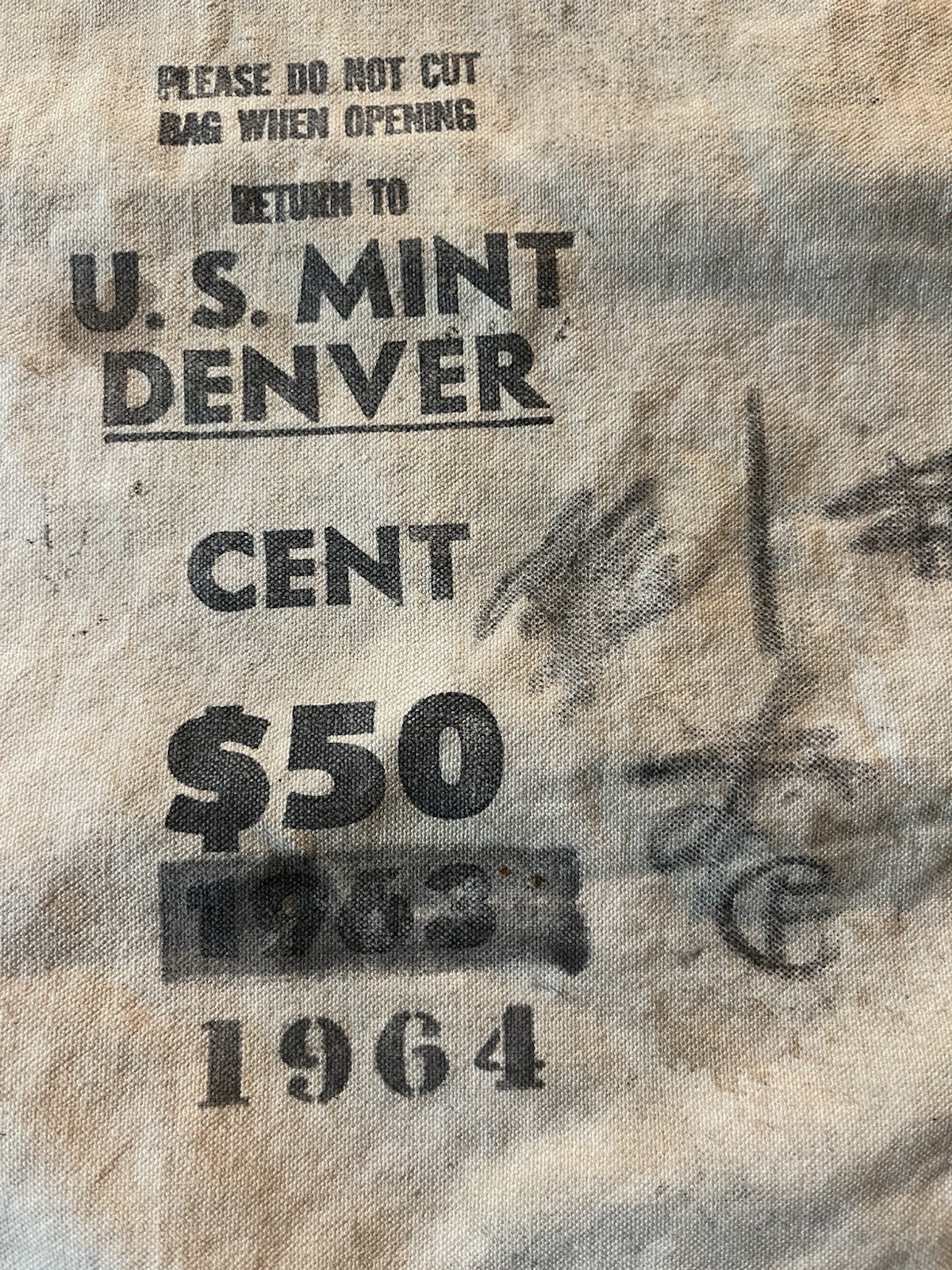 1964 U. S. Mint Denver Empty Coin Bag