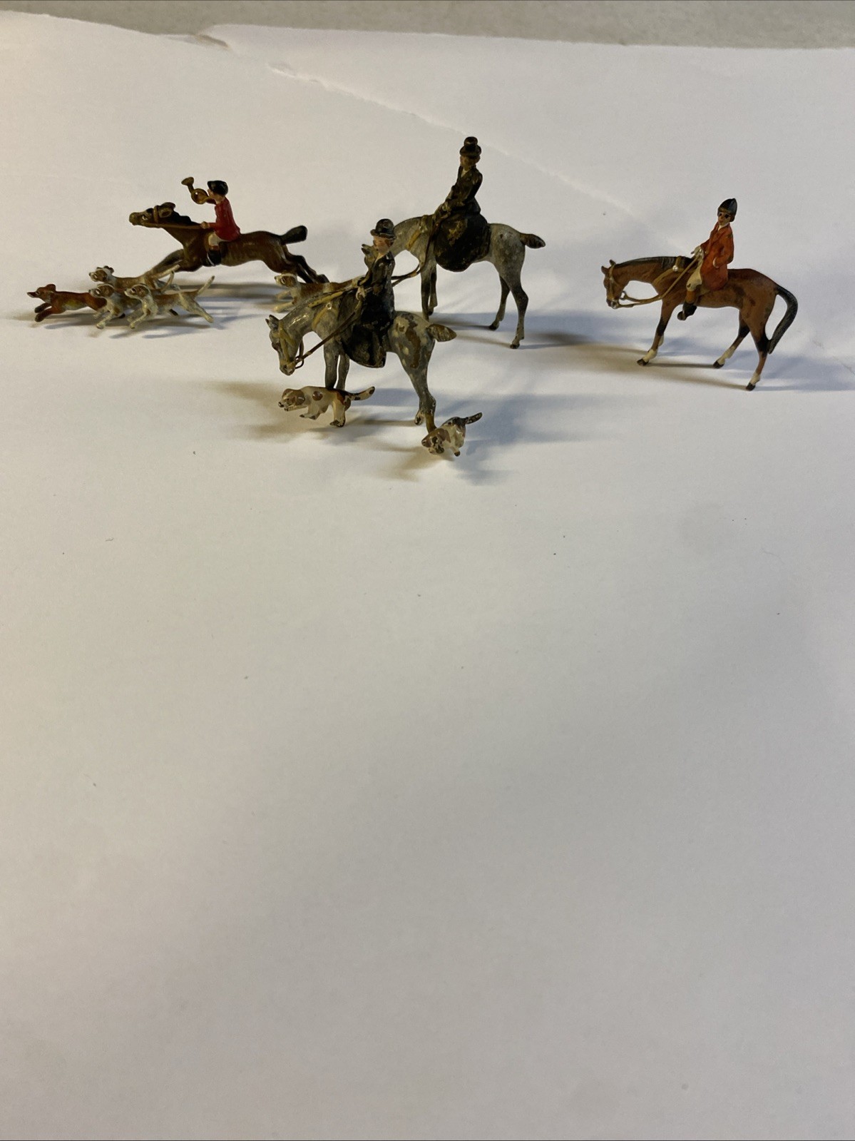 Lot Of 4 Antique Cold Painted Bronze Fox Hunt Group Figures