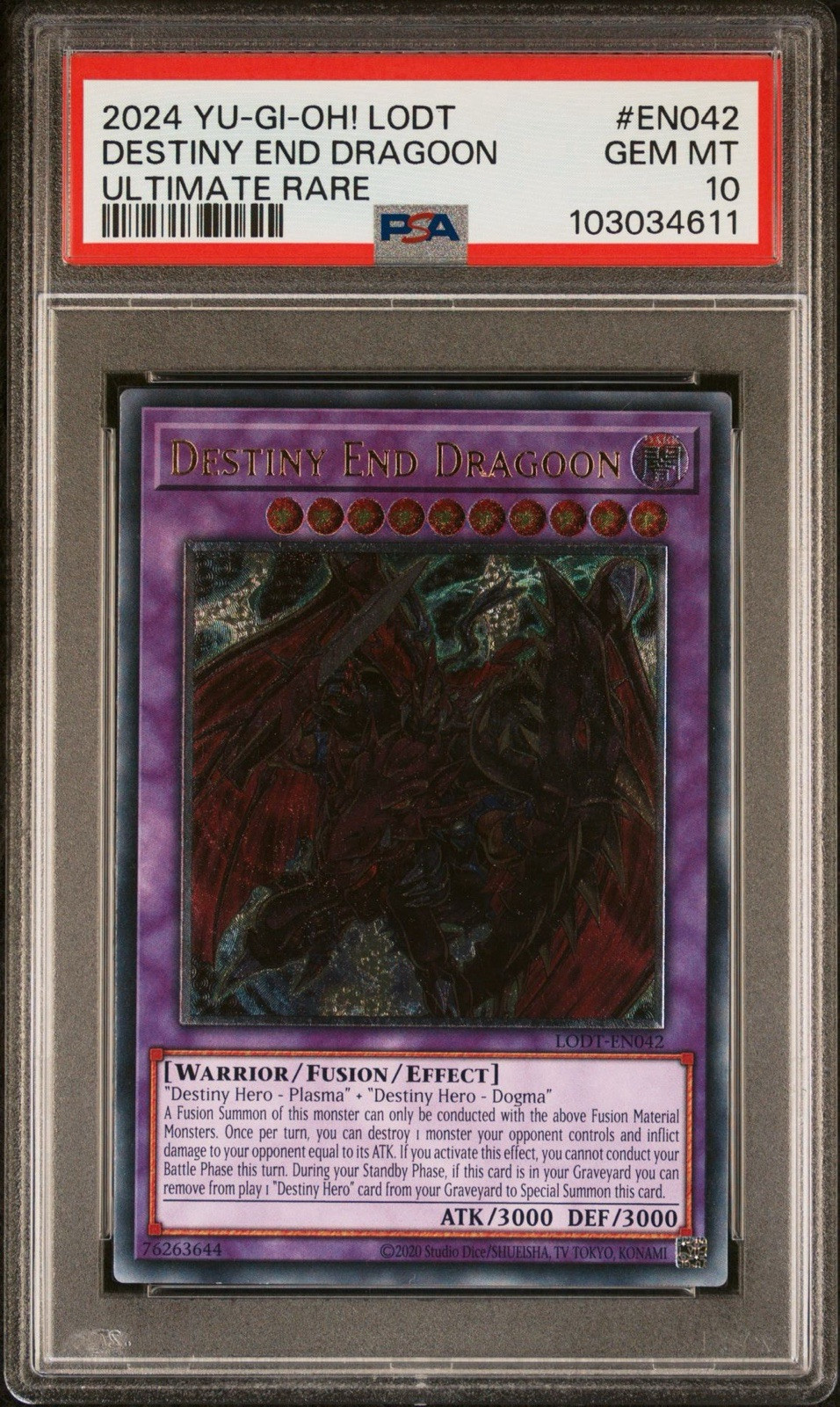 PSA 10 Mint Destiny End Dragoon - LODT-EN042  Ultimate Rare - Unlimited Edition