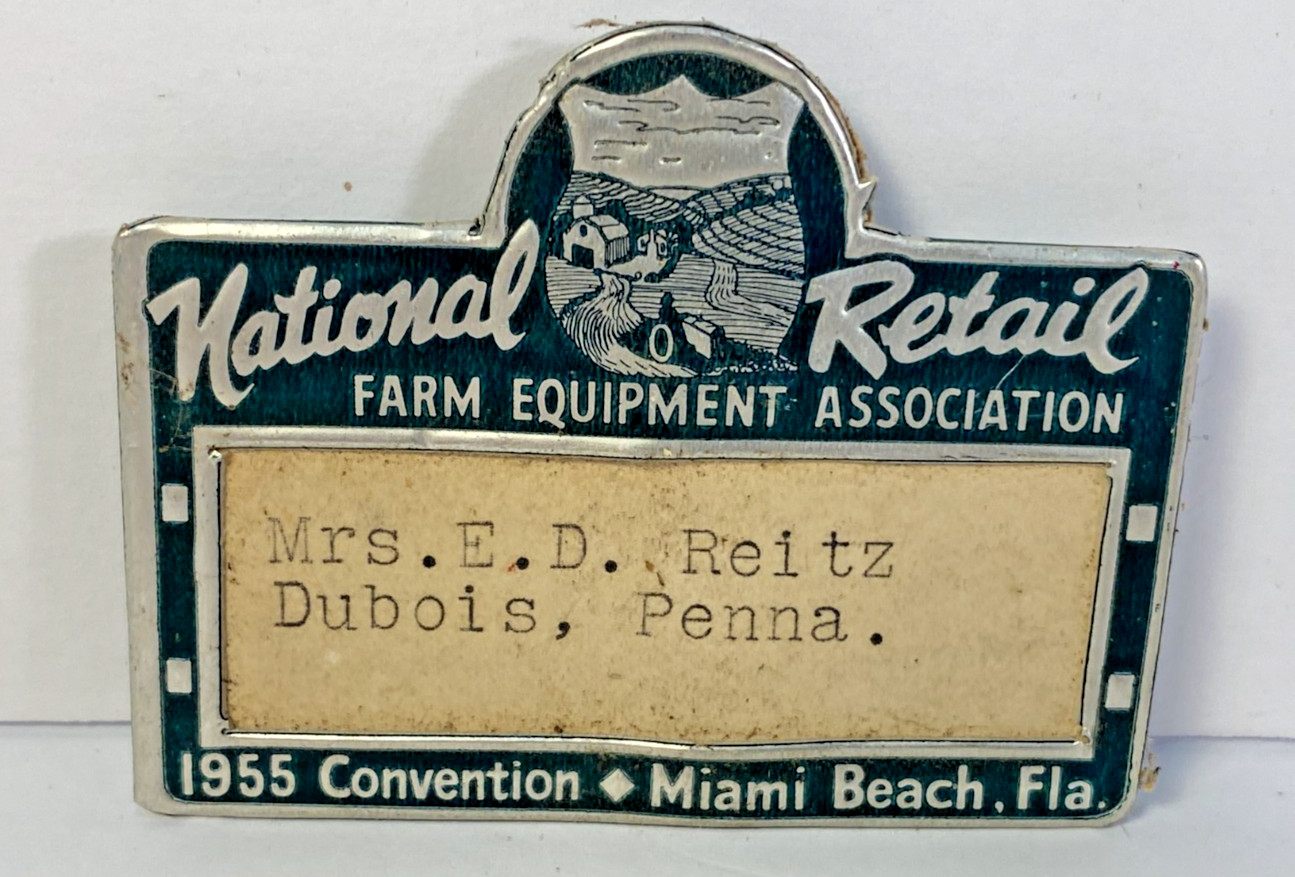 Vtg. 1955 National Retail Farm Equipment Association Convention Name Tag Miami