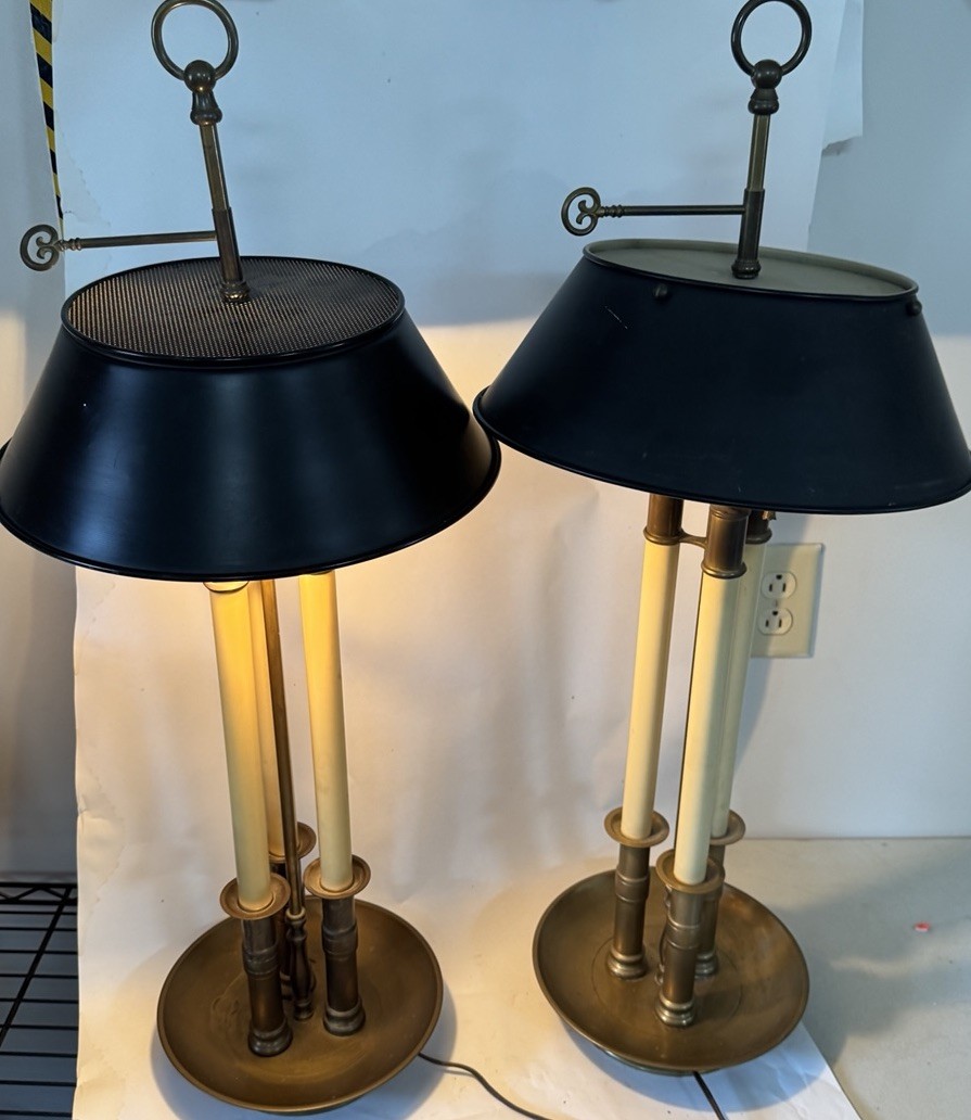 Chapman French Brass Bouillotte Tole Shades Table  Lamp Candles 