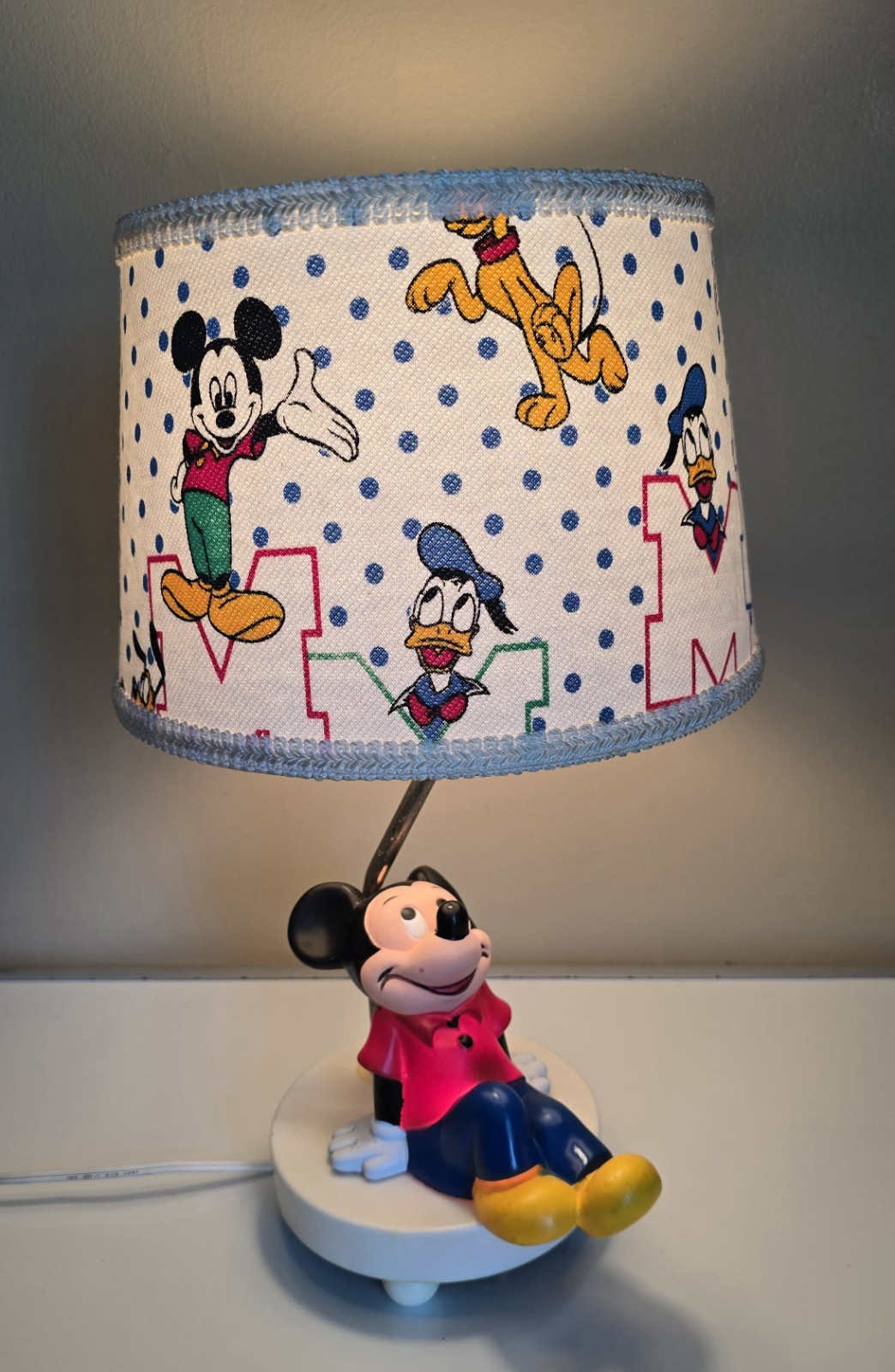 Vintage 1980s Disney Mickey Mouse 3-Way Nursery Lamp Night Light Shade GE Bulb