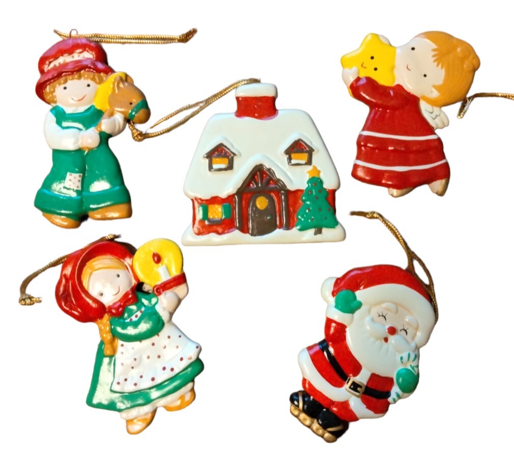 Vtg WWA Inc Ornaments Set of 5 Santa Angel Boy Girl Tree 3\
