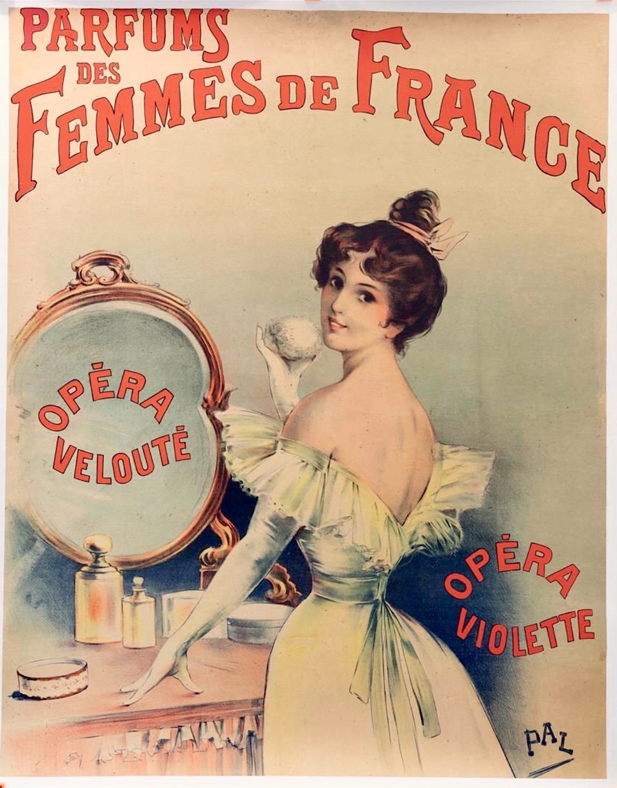 ORIGINAL Large 1896 French Perfume Poster PAL Vanity Boudoir Salon Art Nouveau