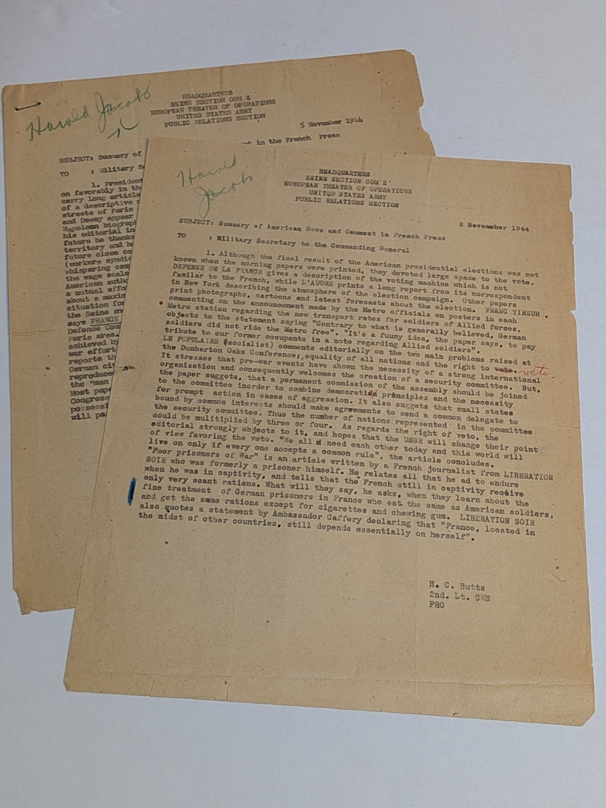 Lot WWII SHAEF Press Reports 1944 – French Press News Summaries – ETO Documents