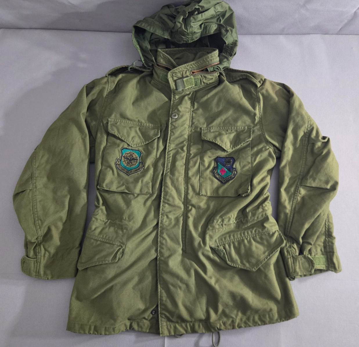 Vintage Army Jacket Mens Small Regular Green '82 M65 Field Coat OG107 Hood Lined
