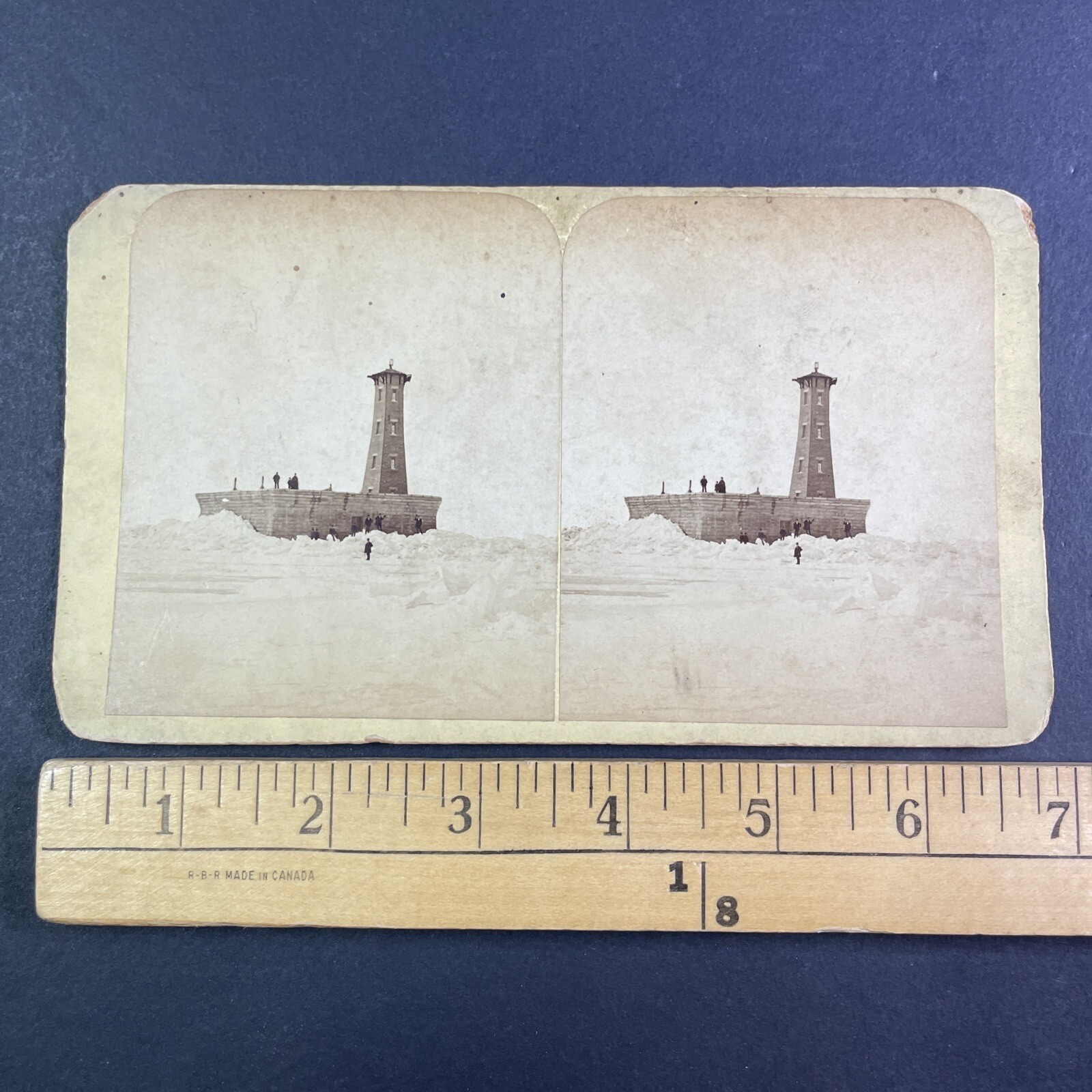 Chicago Crib Water Station Stereoview Illinois 1870s Albumen Print
