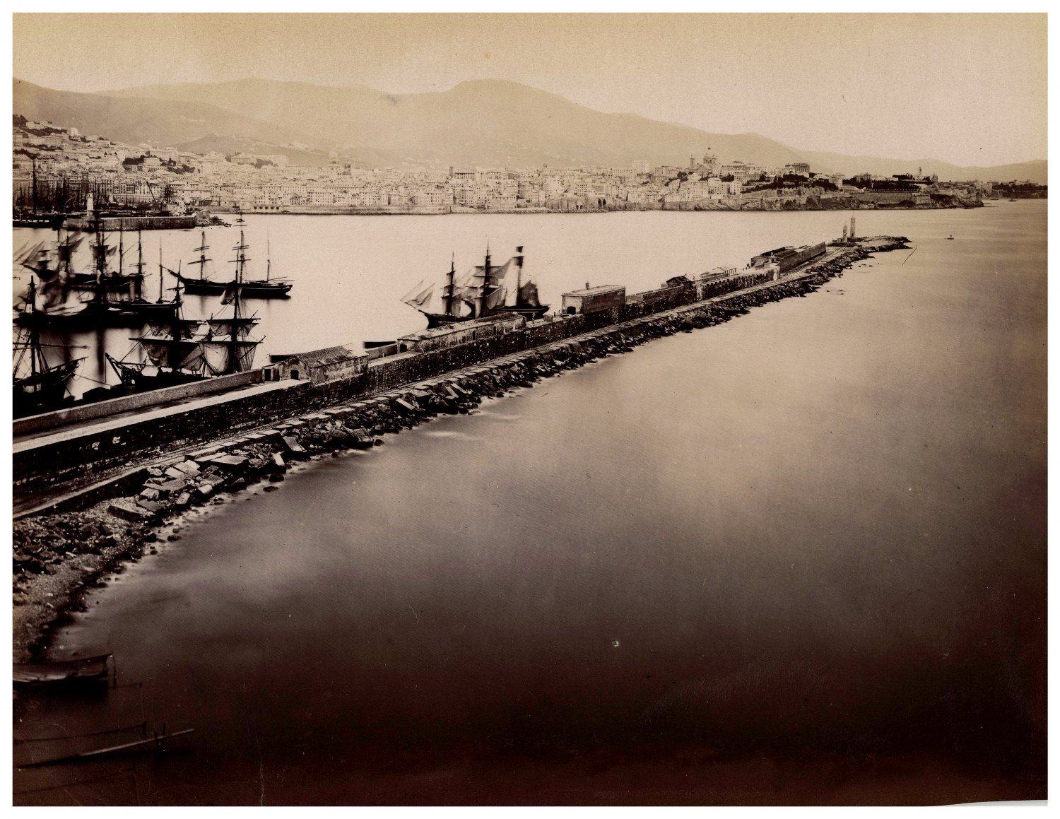 Italy, Genoa, Barche nel Porto Vintage Albumen Print Albumen Print 19.5