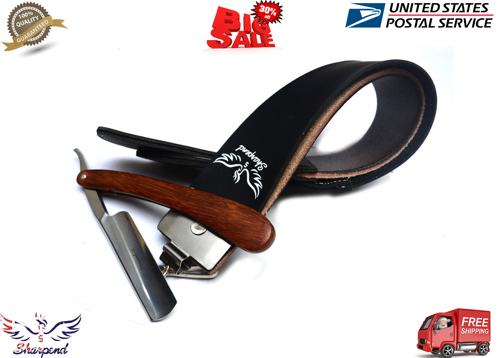 VINTAGE BARBER SALON STRAIGHT CUT THROAT SHAVING RAZOR With Leather strop Belt