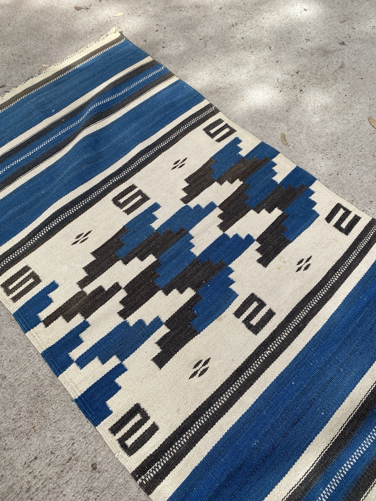 Antique Texcoco Rug Woven Mexico Rio Grande 52x26 RARE Blue