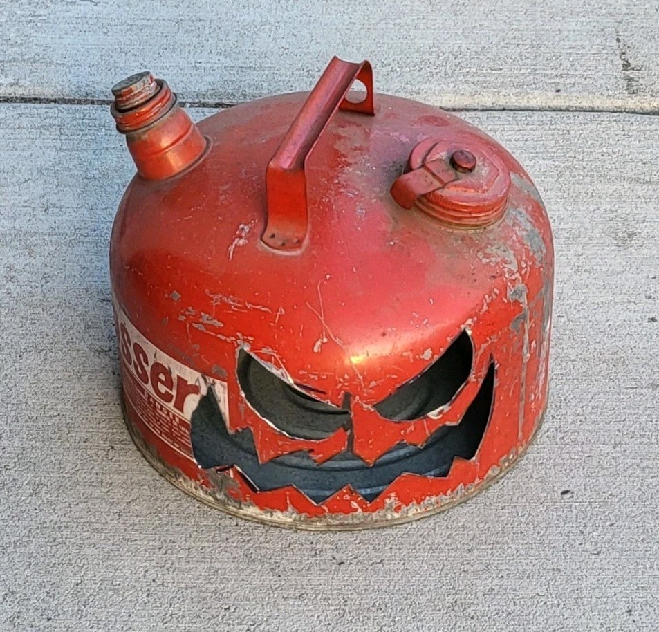 Vintage Upcycled Gas Can Halloween Jack-O'-Lantern  