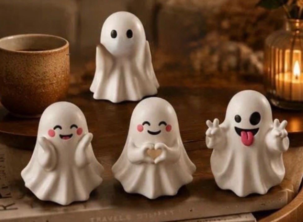 Halloween Ghost Figurines Spooky Cute Funny Adorable set of 4 *BRAND NEW/SEALED