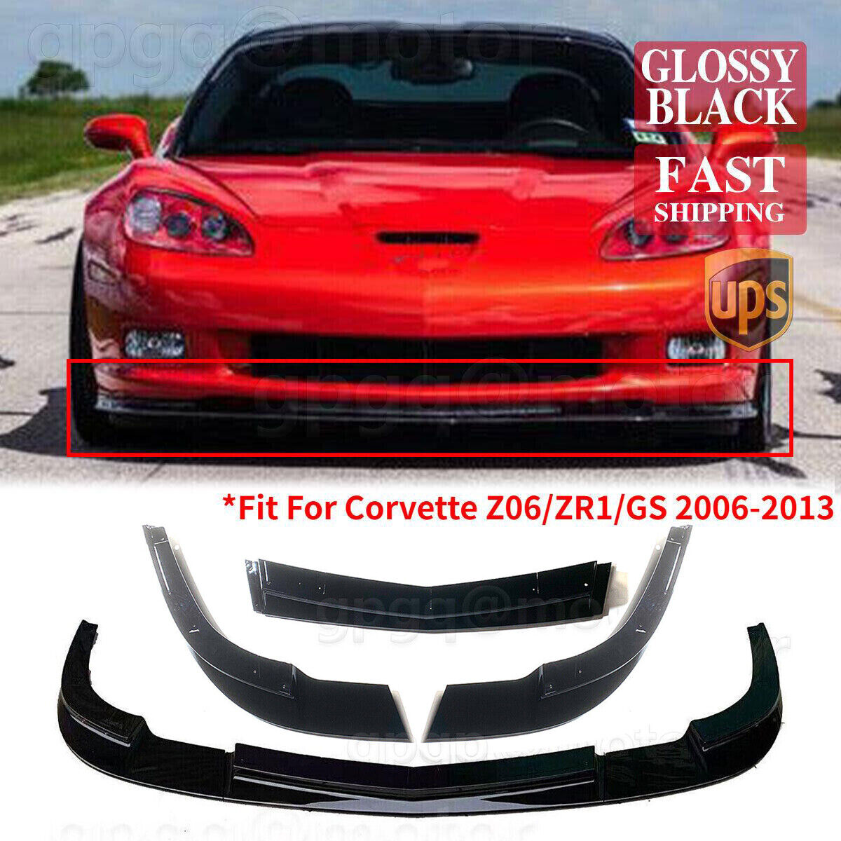 For Corvette C6 Z06 2005-2013 | ZR1 Style Glossy Black Front Bumper Splitter Lip