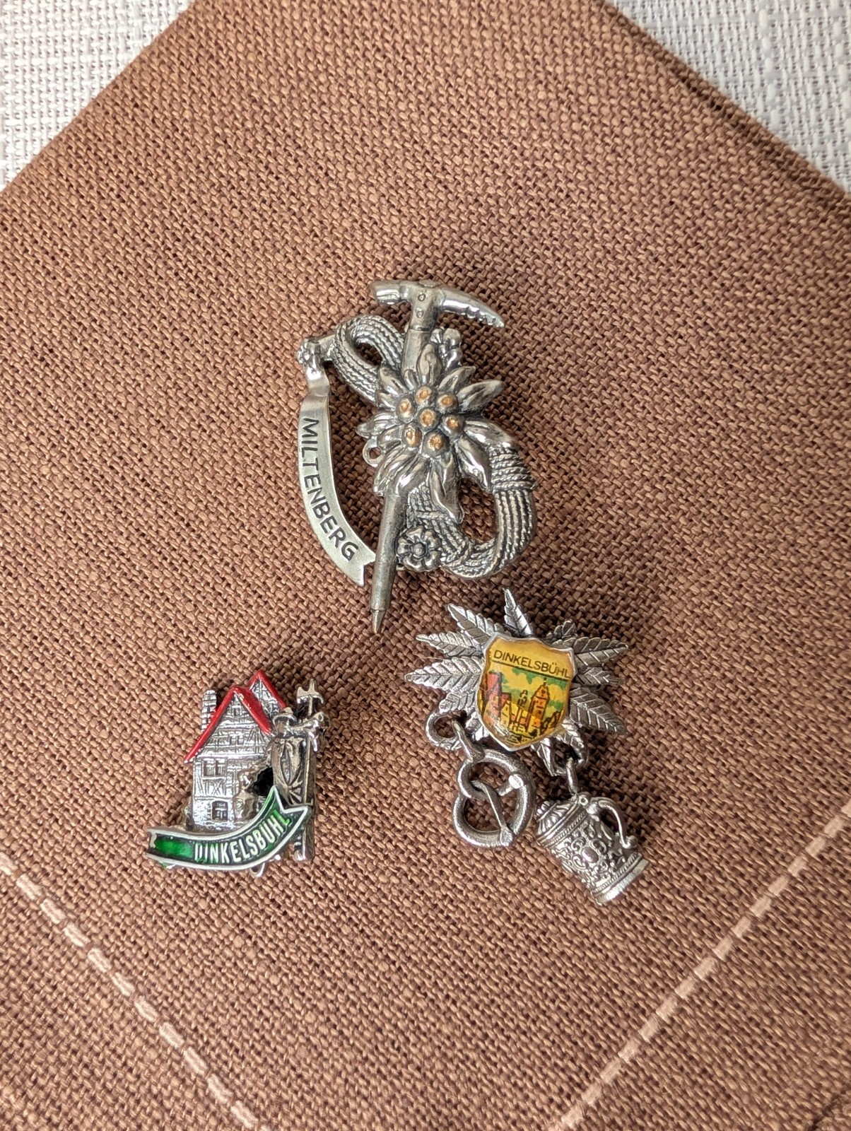 Vintage German Bavarian Souvenir Pins (Lot of 3) Dinkelsbuhl and Miltenberg