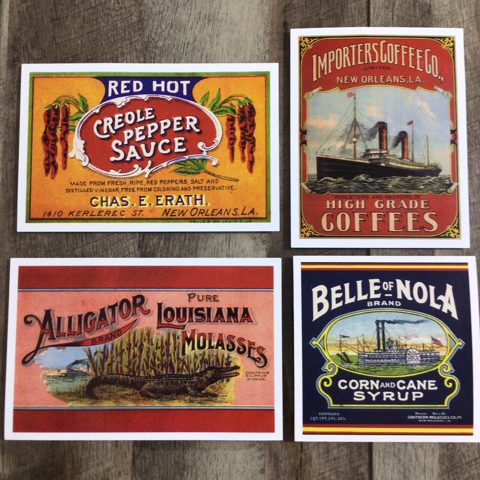 New Orleans Grocery Label Reproduction Card Set of 4
