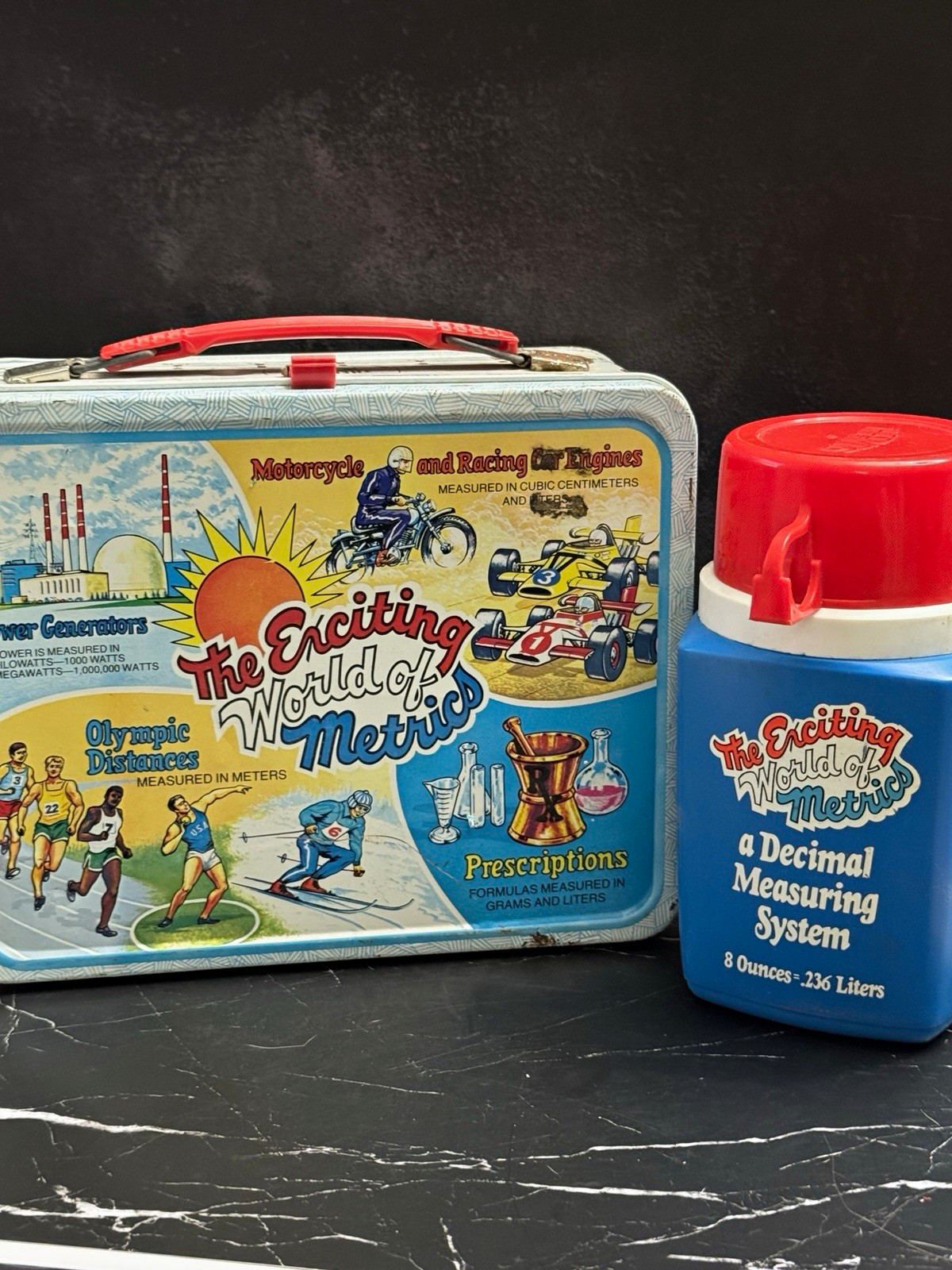 Vintage 1976 King-Seeley The Exciting World of Metrics Metal Lunchbox & Thermos