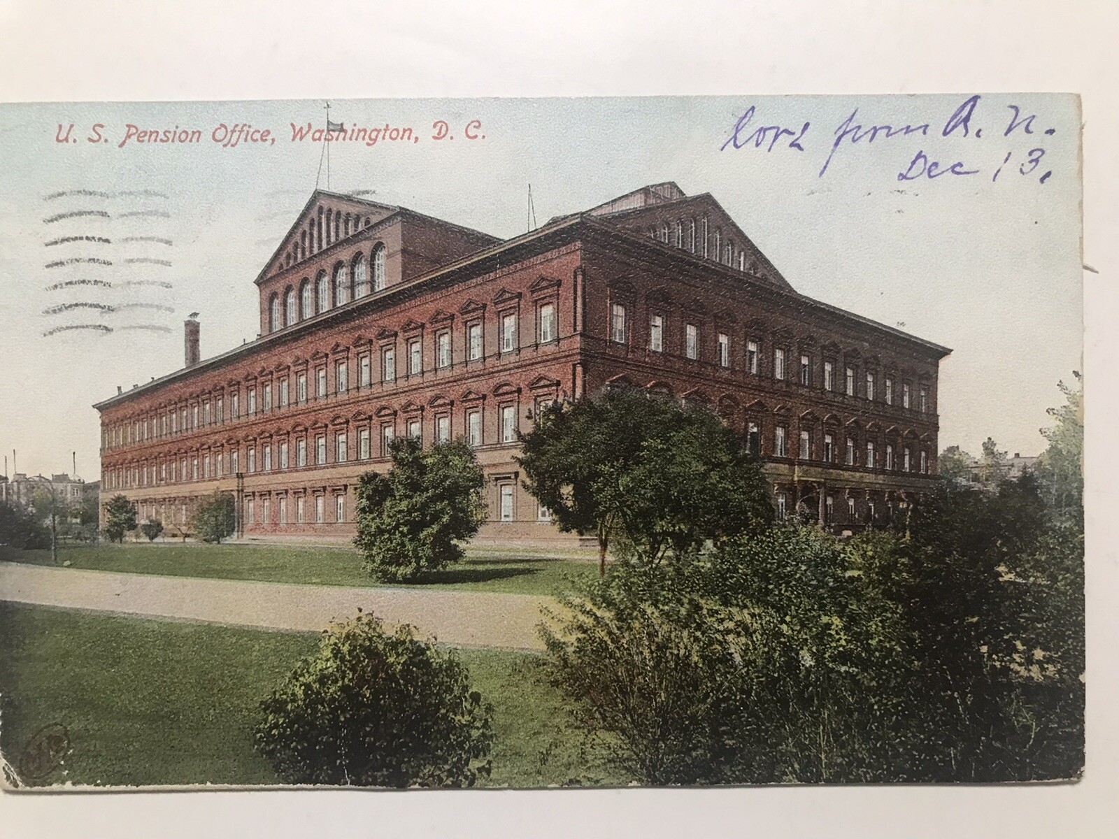 1906  U S Pension Office Washington D C Undivided Back Postcard