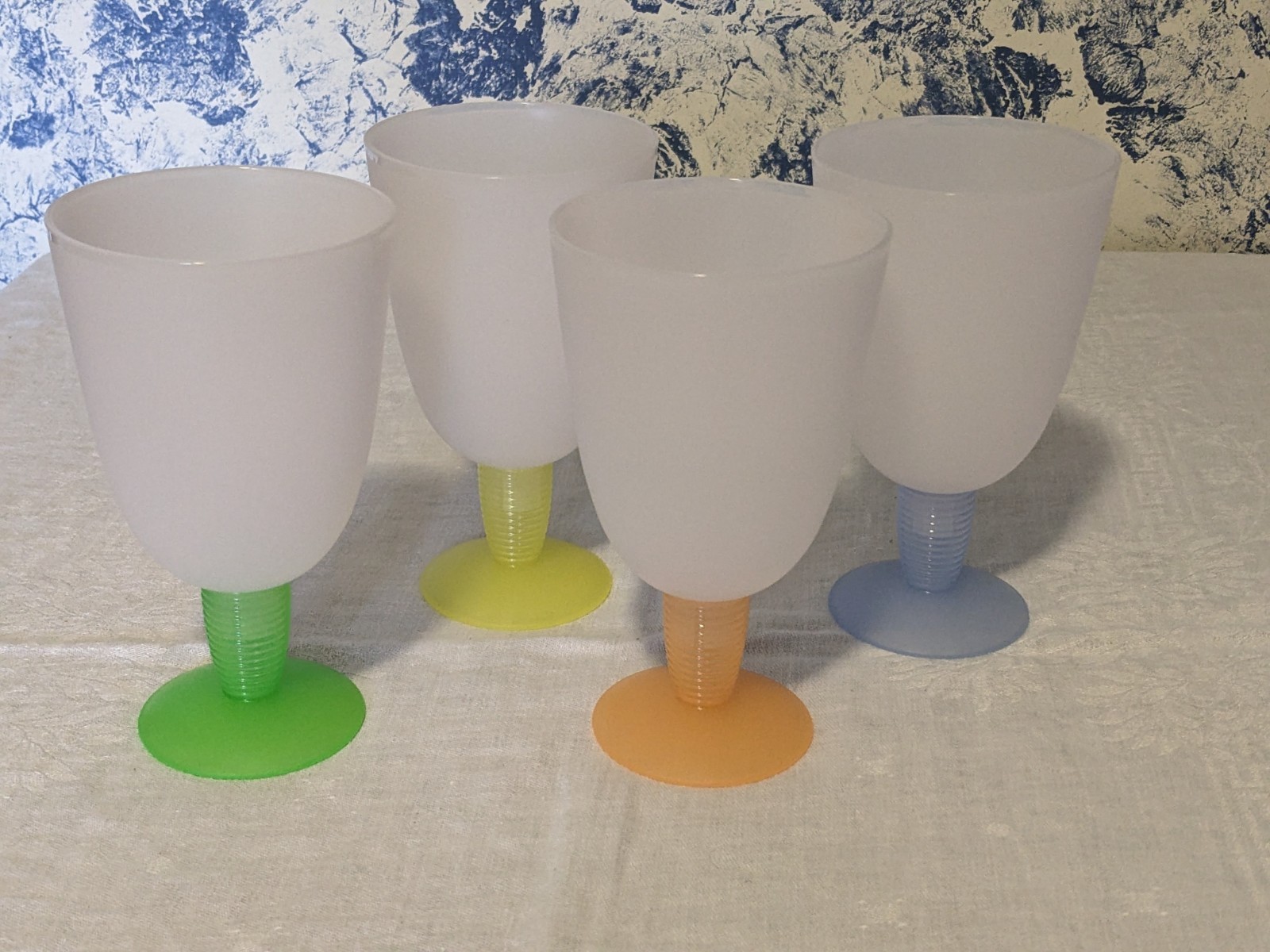 Tupperware Impressions Goblet/Dessert Cups - White w/ Spring Color Stems - NOS