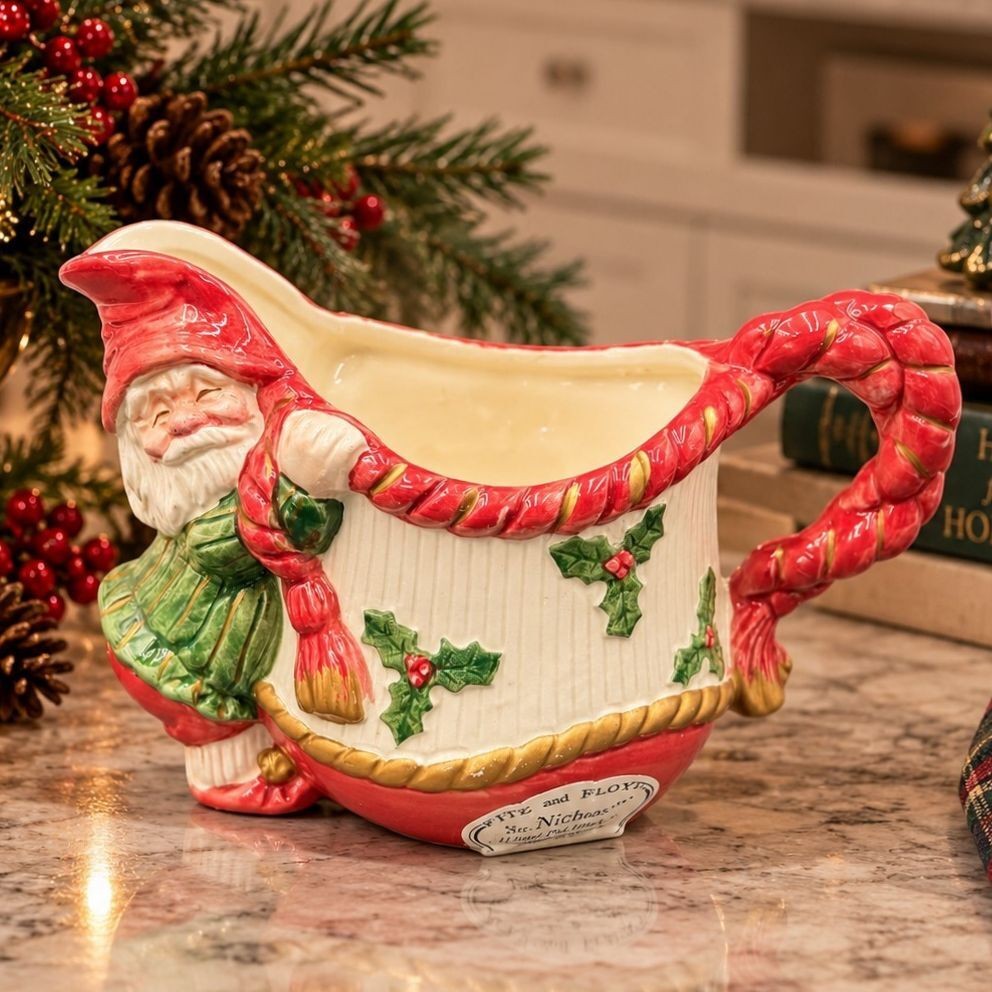 Vintage Fitz & Floyd Hand Painted 1989 Santa Christmas Creamer Taiwan