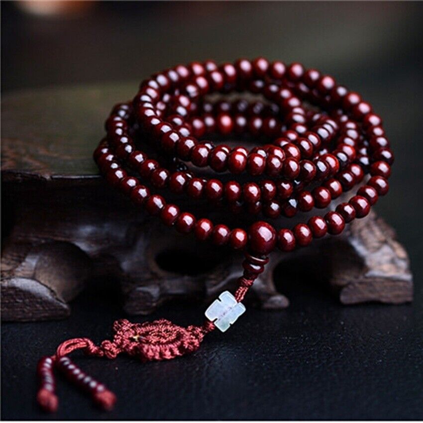 Red sandalwood bracelet with dharma wheel 5mm 216 beads Meditation Bless Cuff