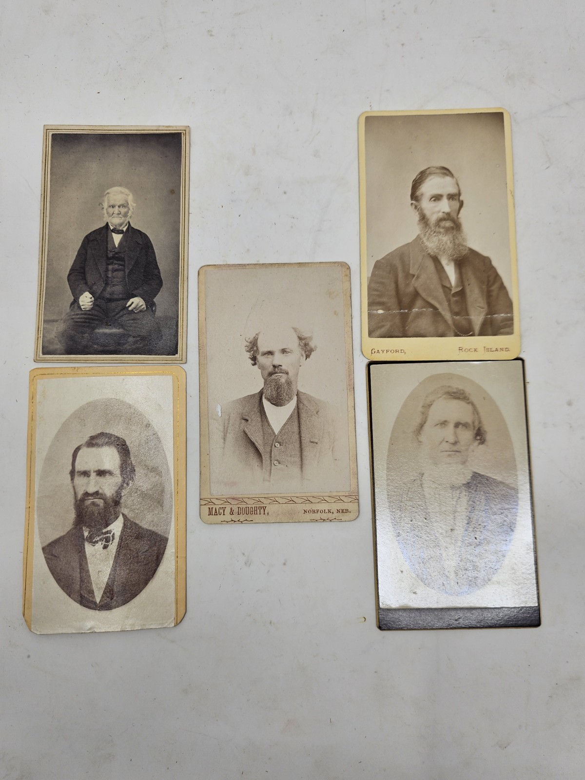 Antique 19th Century CDV Photo Cards 5 CVDs Men with Beards and Interesting Hair