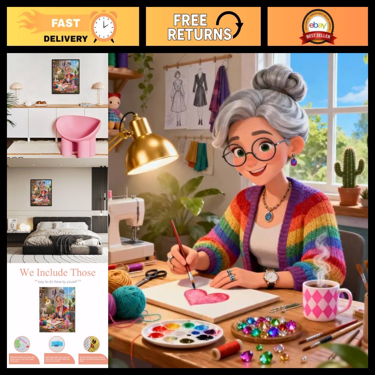 Grandma Diamond Art Kits for Adults, 5D Diamond Painting Kits for Beginners, DIY