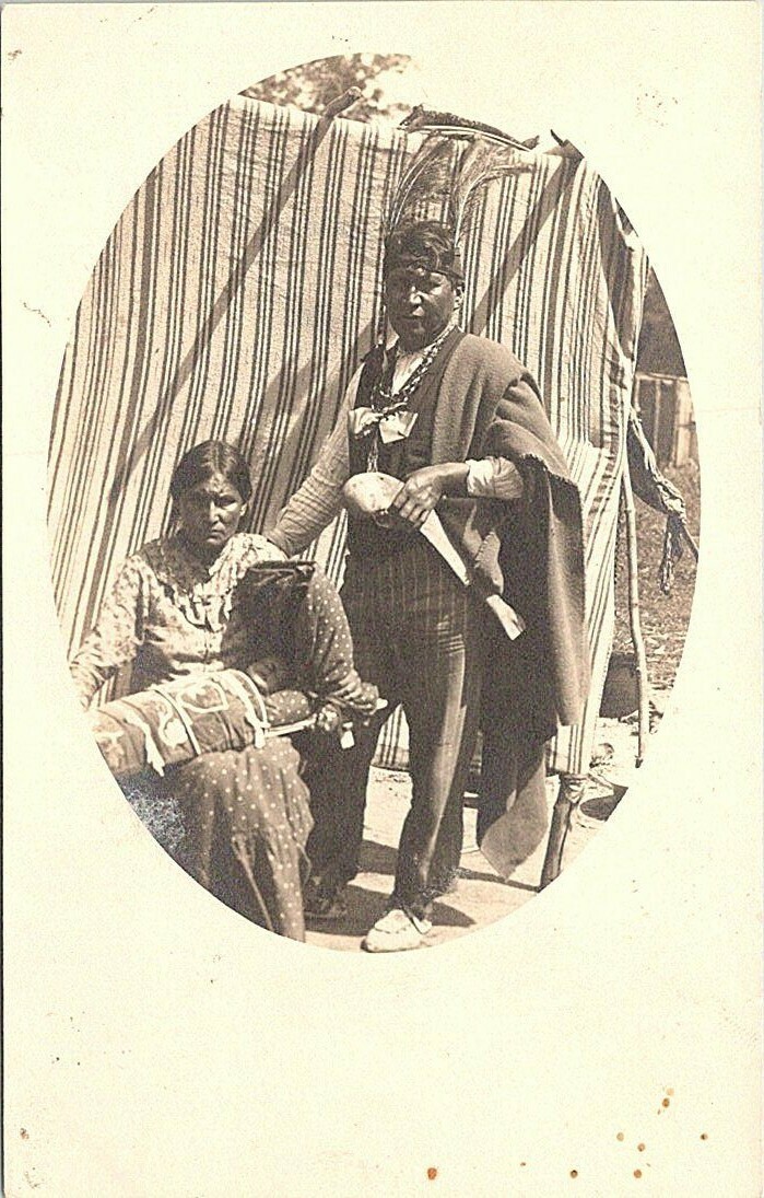 RPPC Chief Bob Skinaway with Family Ojibwe Indian Tribe Wisconsin early 1900s
